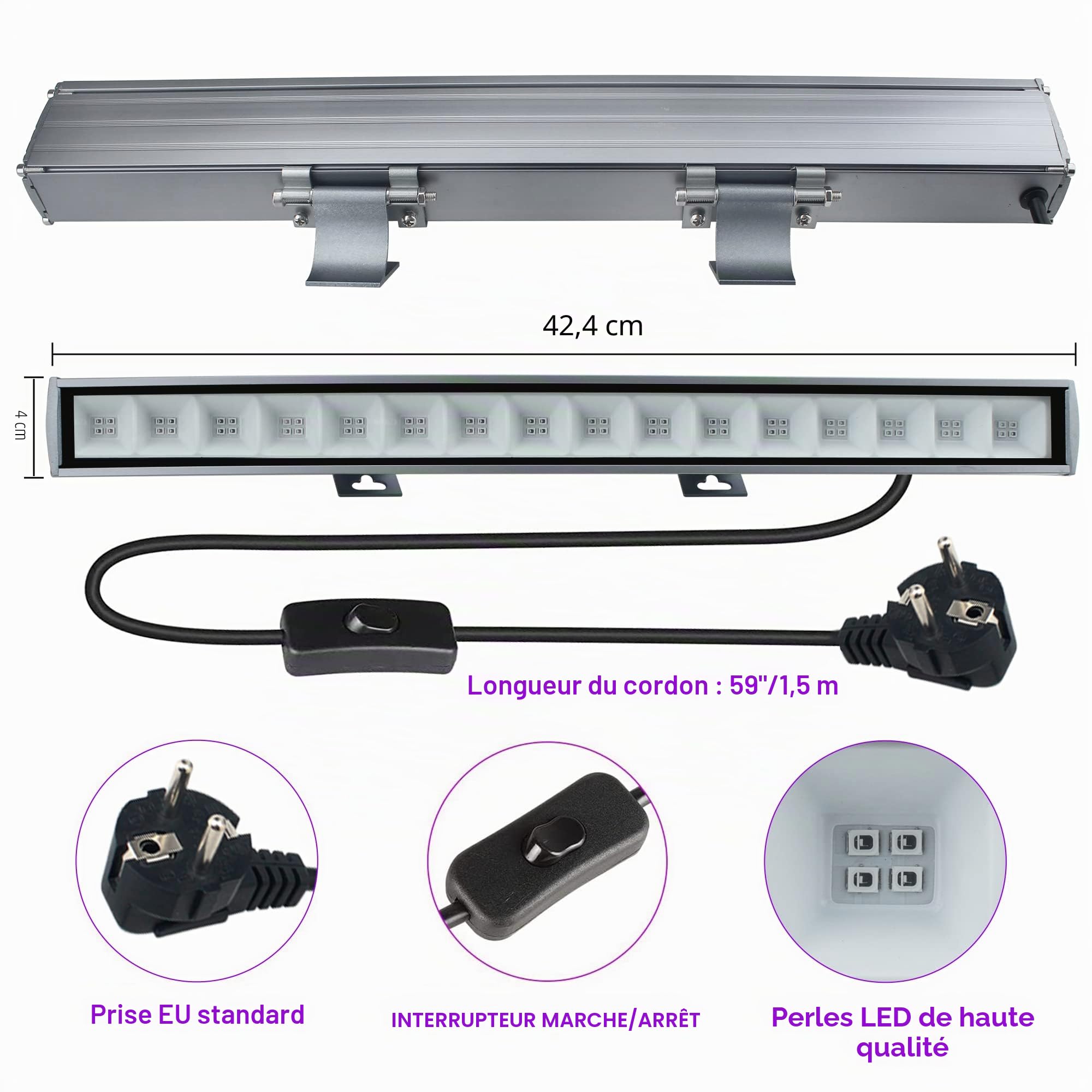 Eleganted Lumiere Noire UV 36W UV LED Barre,385-400nm Blacklight Eclairage à Effet 64 LEDs UV-A Violet Lampe Violette IP66 Imperméable pour Soirée Peinture Fluo Aquarium Affiche Fluorescente（1pcs）