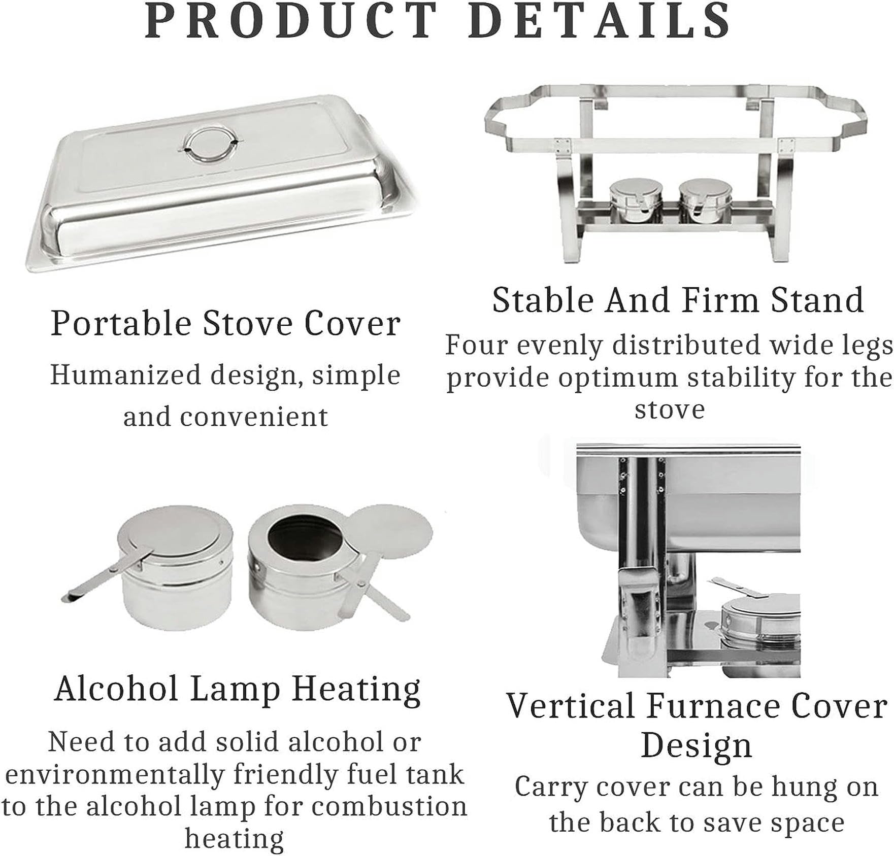 Chafing Dish commerciale da 9 litri, scaldavivande in acciaio inox per buffet con teglia per alimenti, teglia per l'acqua, coperchio, telaio e contenitore per combustibile, per cucina, feste, cene, bu