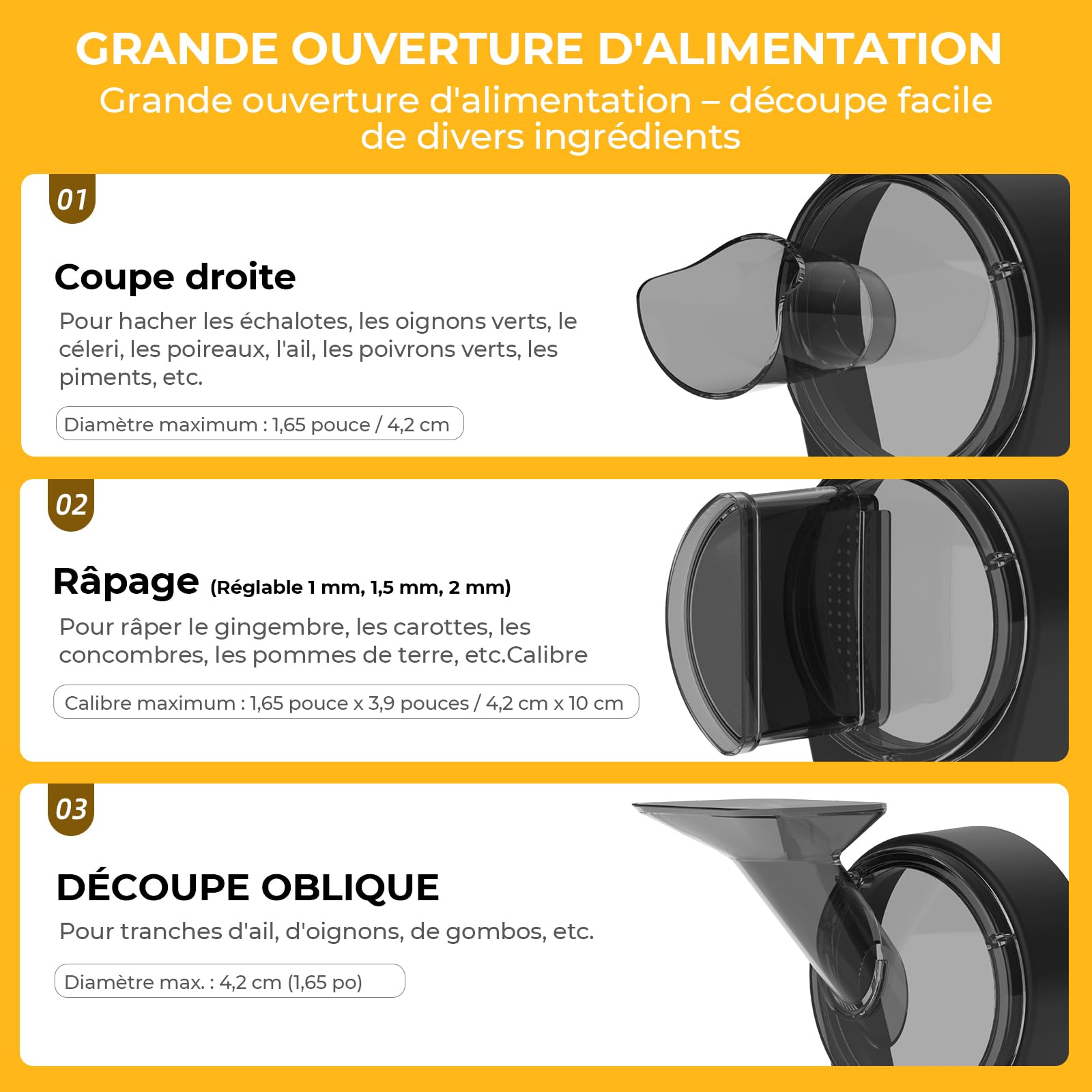 Hachoir à Légumes Électrique, 200 W Coupe-Légumes Professionnel, Robot Culinaire Coupe-Ciboule avec 3 Entrées d'Alimentation, Épaisseur Réglable 1–5 mm, 6000 tr/min