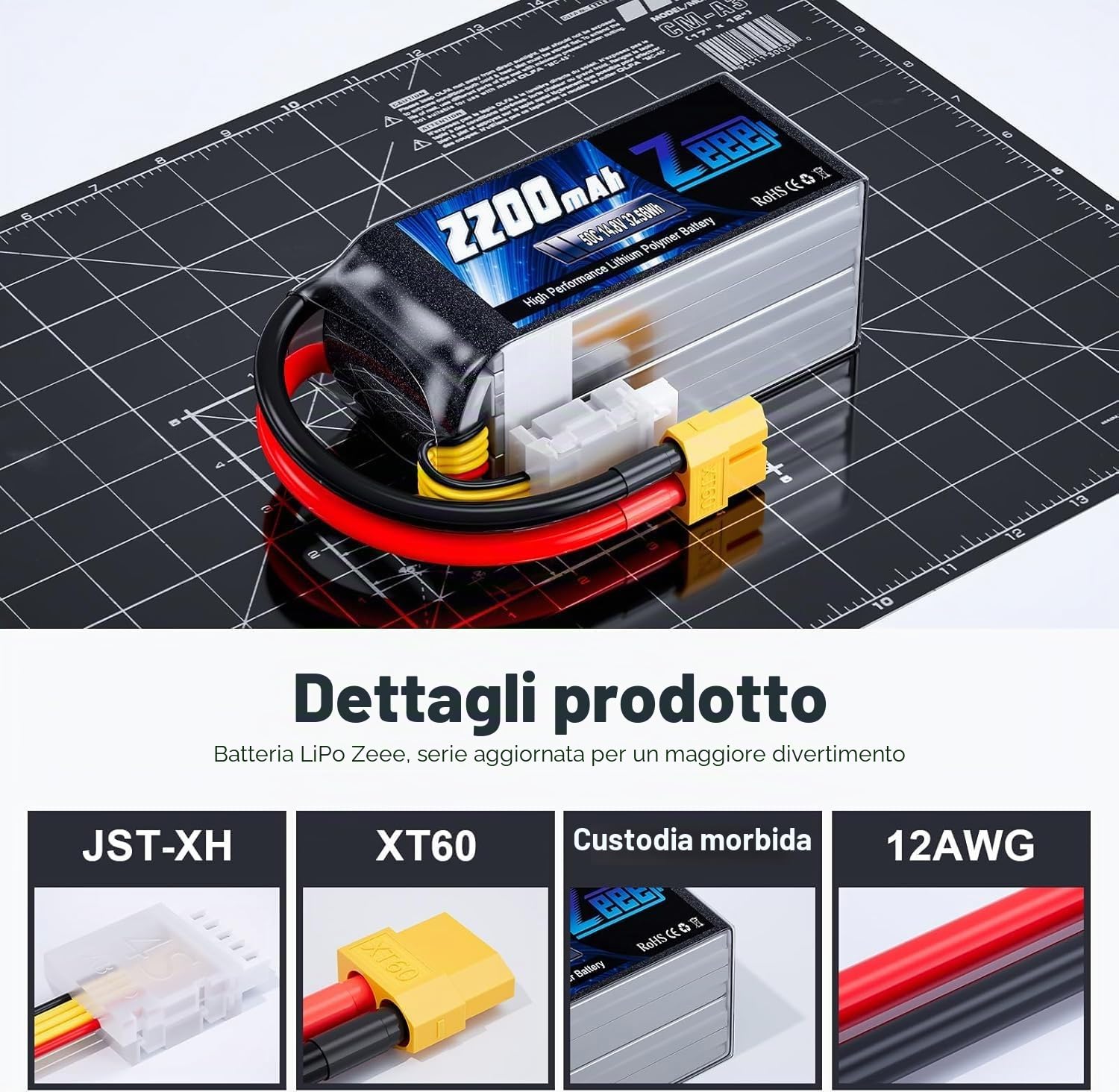 Zeee 4S Lipo 2200mAh 14,8V 50C Batteria RC con connettore XT60 (2 pezzi)