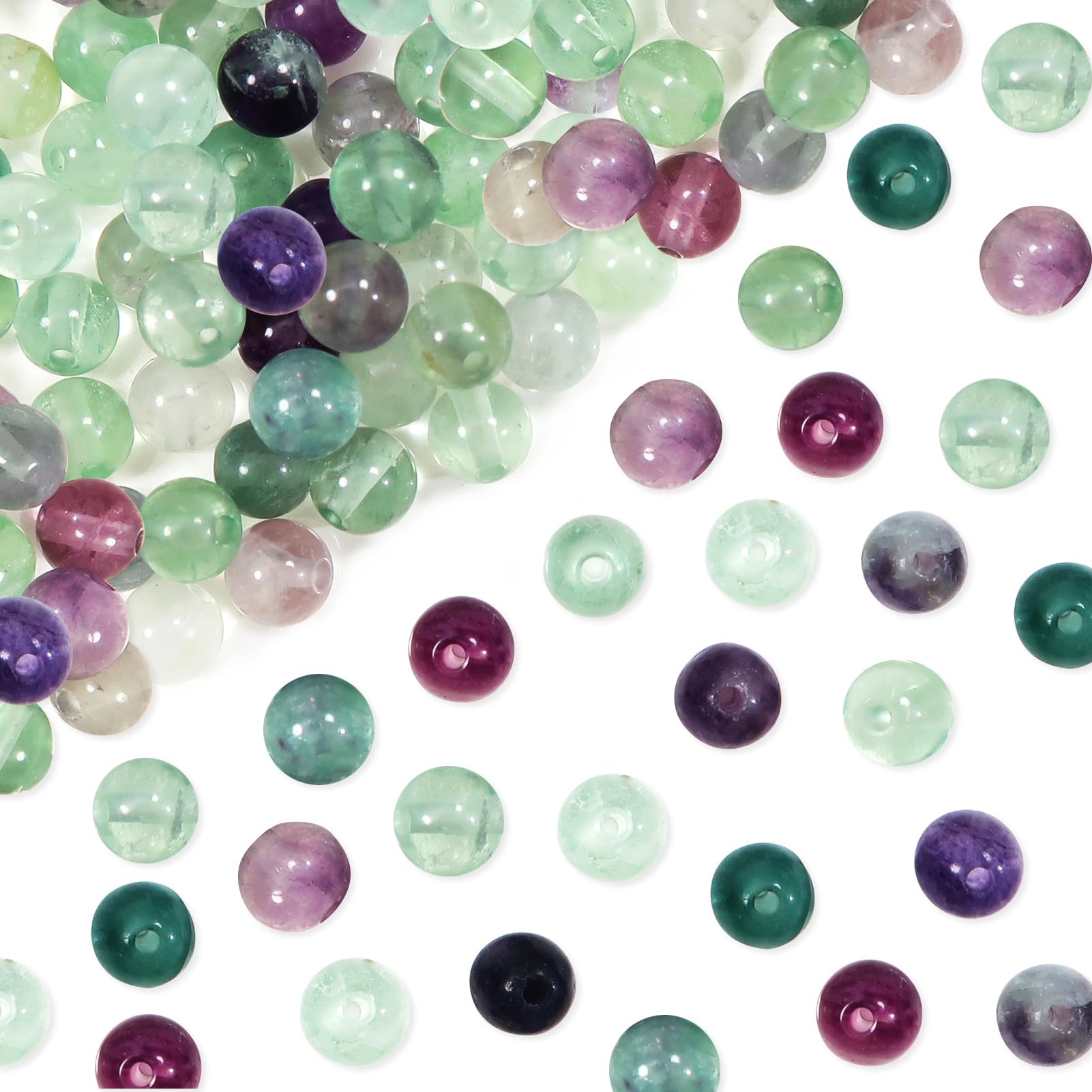 TOAOB 100pcs Natural Stone Beads 6mm Colourful Fluorite Stone Beads