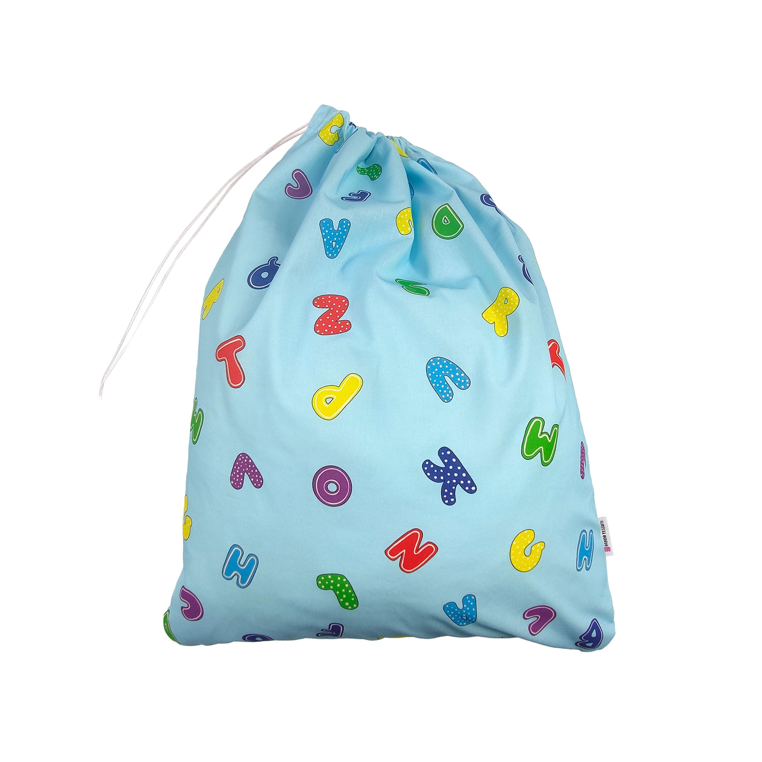 Panini Tessuti Saco de Dormir de Verano y Saco de guardería para bebés de 2 a 6 años - Tejido Acolchado 100% algodón, para Dormir en la guardería y en casa Saco de Dormir Letras Azul