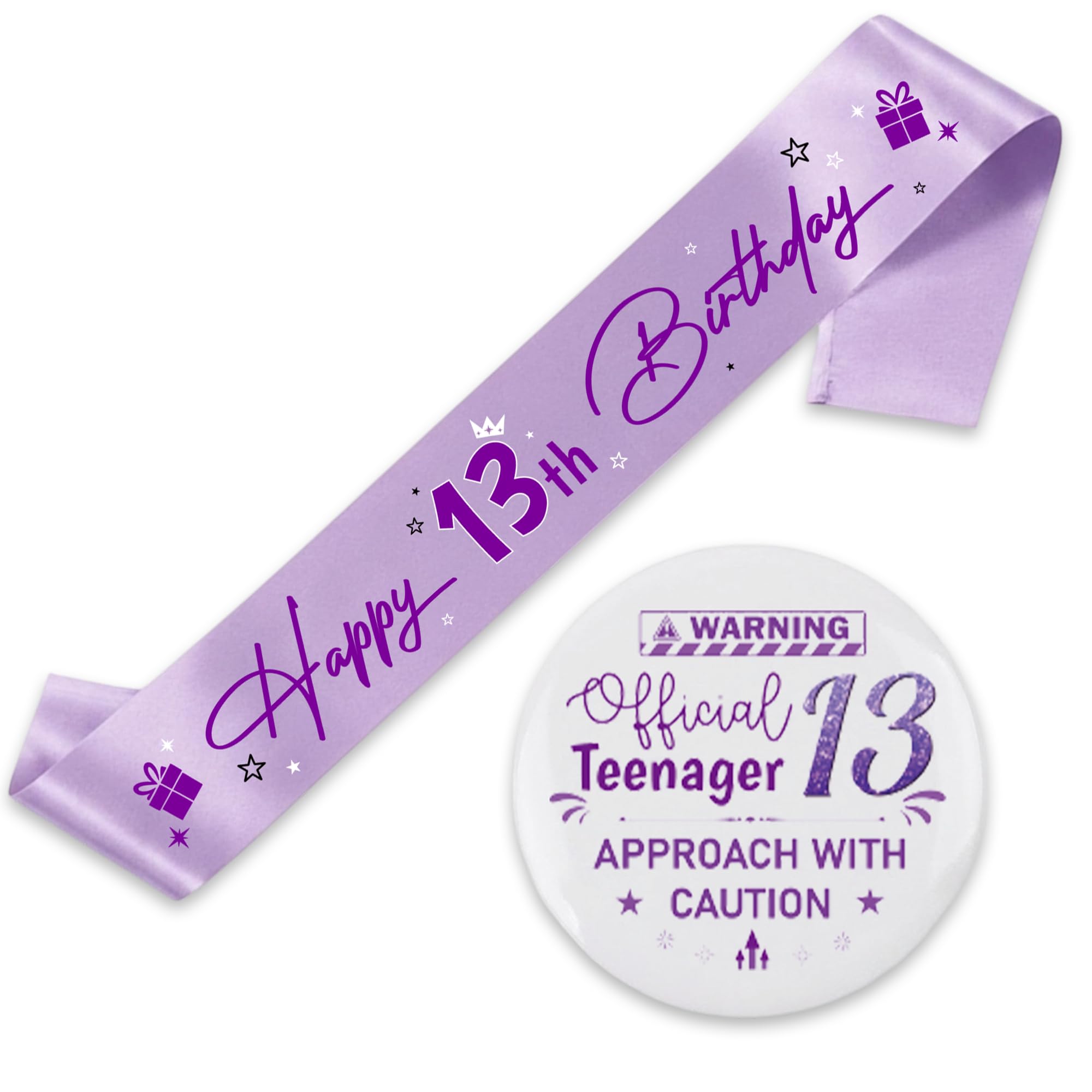 13th Birthday Gift for Boys Girls, Official Teenager 75mm Badge and Sash