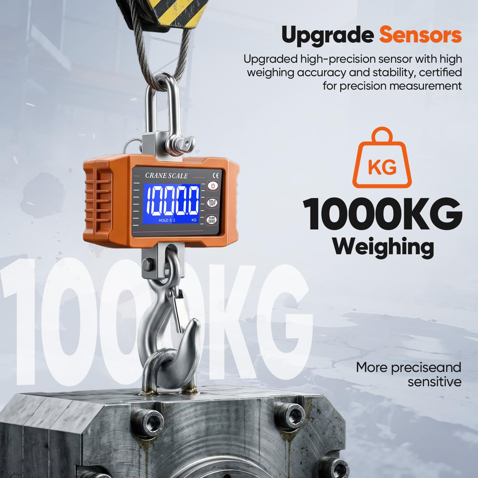 Digitale Hängewaage 2200lbs/1000kg, Elektronische Hängewaage, Aluminium Digitale Kranwaage, 1T Industrielle Hängewaage mit Präzisem Sensor, LCD-Display, Haken für Garage & Fabrik & Bauernhof