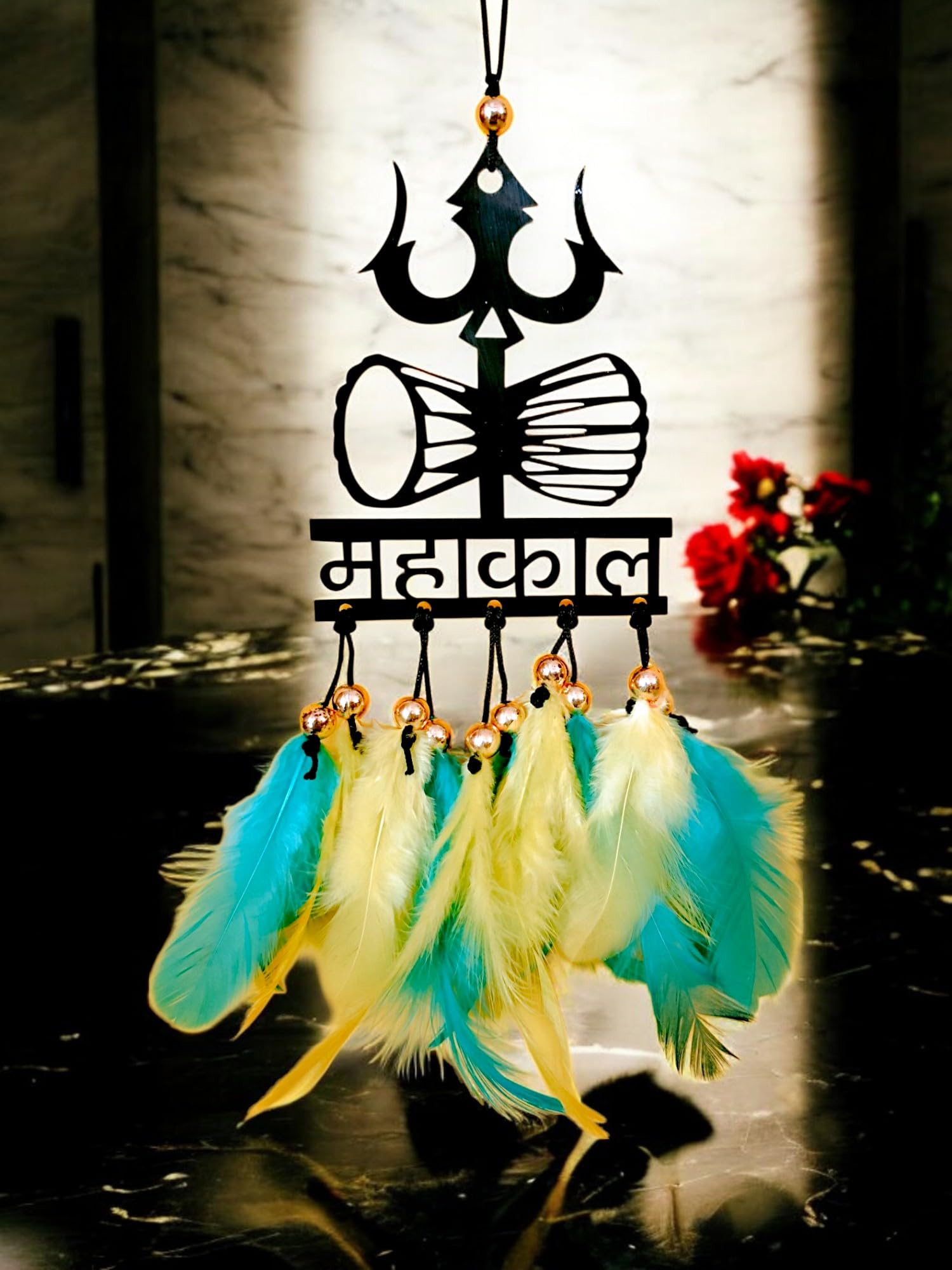 Jiyu Creation Car Hanging Ornament MAHAKAL| Dream Catcher for Positive Energy | Rearview Mirror Charm | Home and Temple Decor | Durable Acrylic with Original Feathers 001-image-23