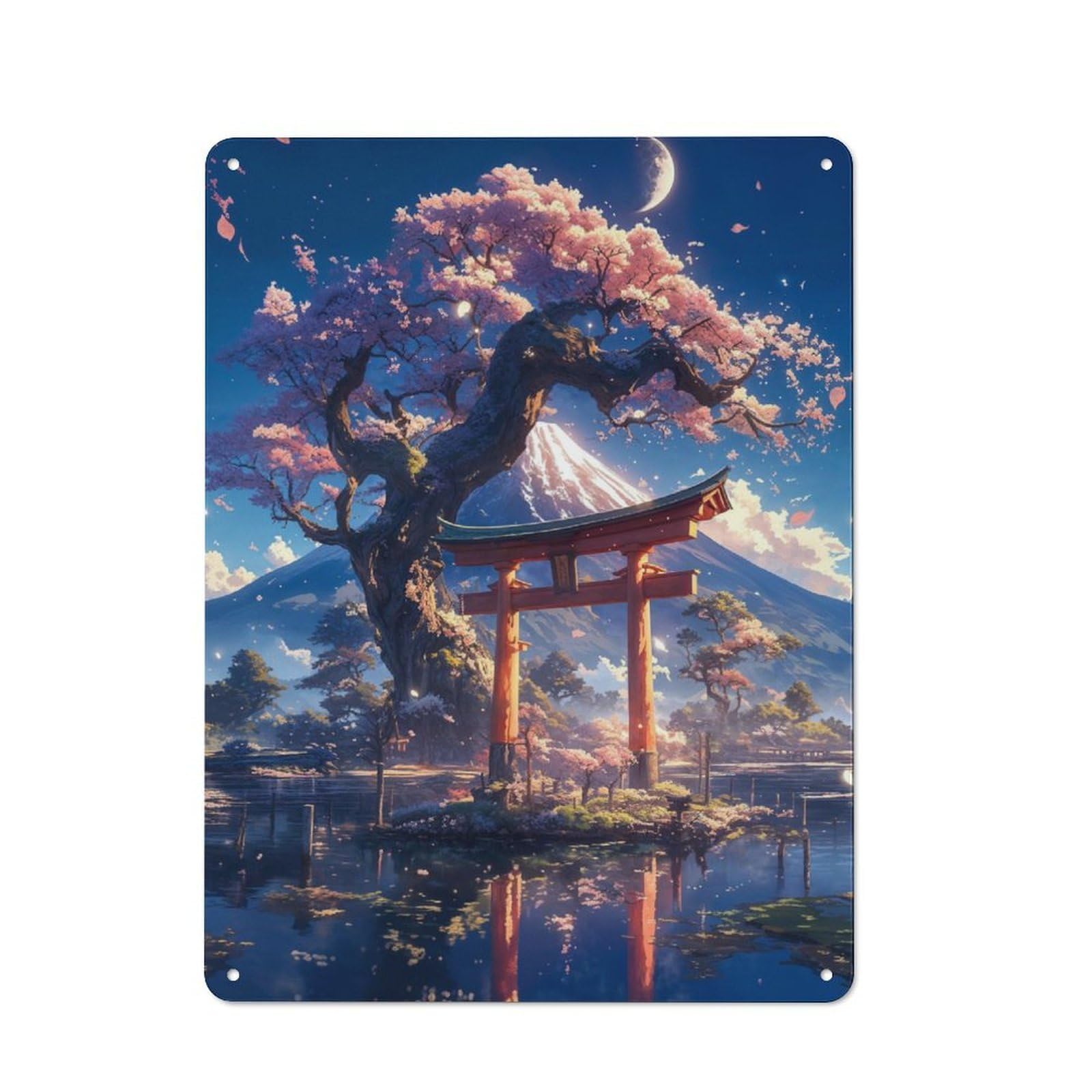 Junmoney Japanese Sakura Tree Vintage Metal Sign With Design 40X30cm, Rustic Bar Wall Plaque For Bar, Kitchen, Garage Or Games Room