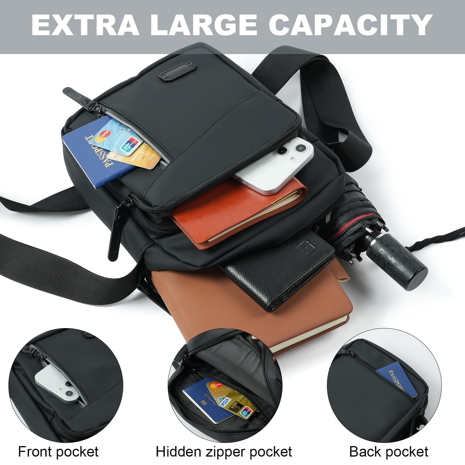 Aucuu Borsello Tracolla Casuale da Uomo, Borsa a Spalla di Grande Capacità, Messenger Impermeabile, Multitasche per Lavoro Viaggio Quotidiano