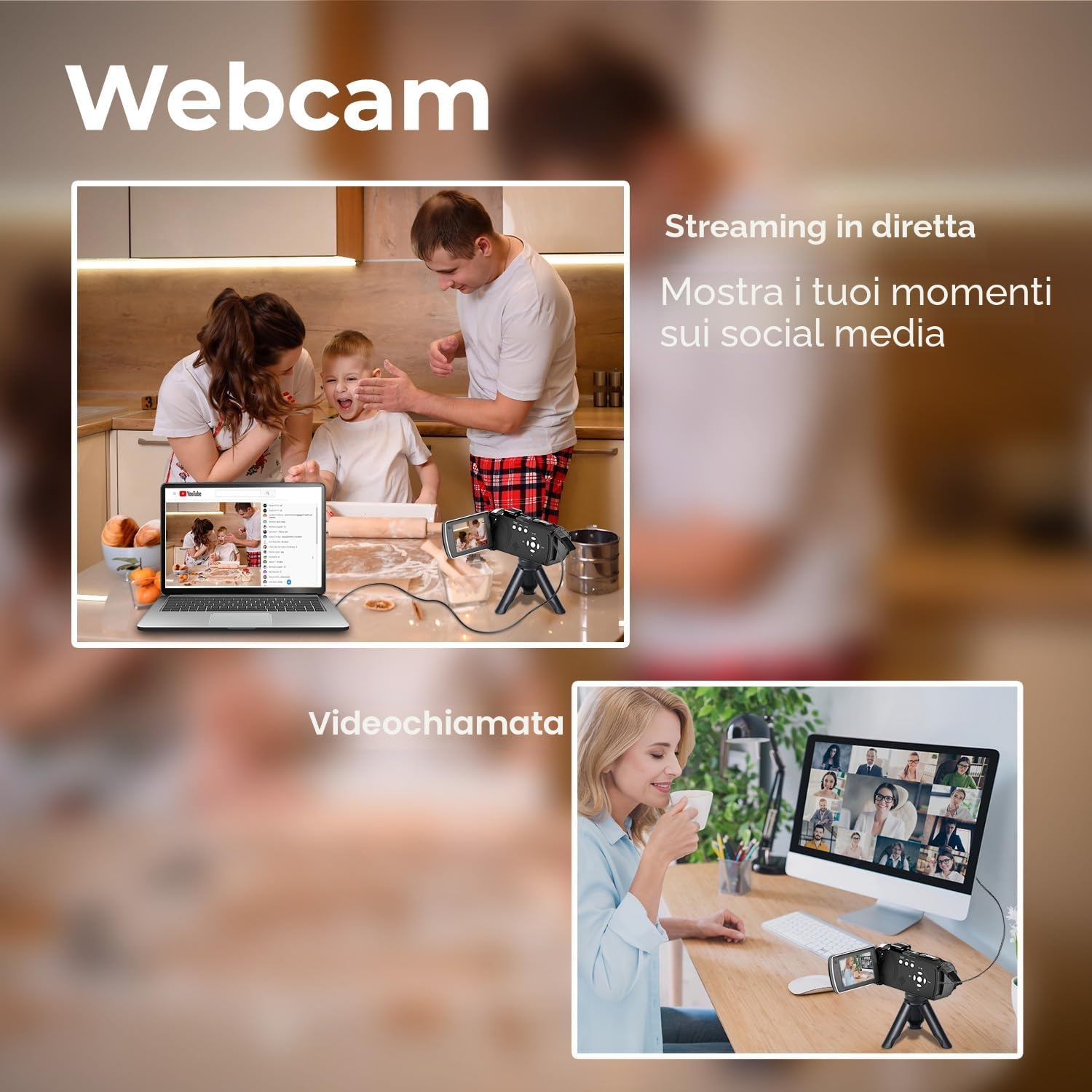 Videocamera 2.7K Camcorder 48MP zoom digitale 18X Vlogging Camera per Youtube, 3.0" 270°Schermo Webcam Video Camera con Scheda da 32 GB & Batteria