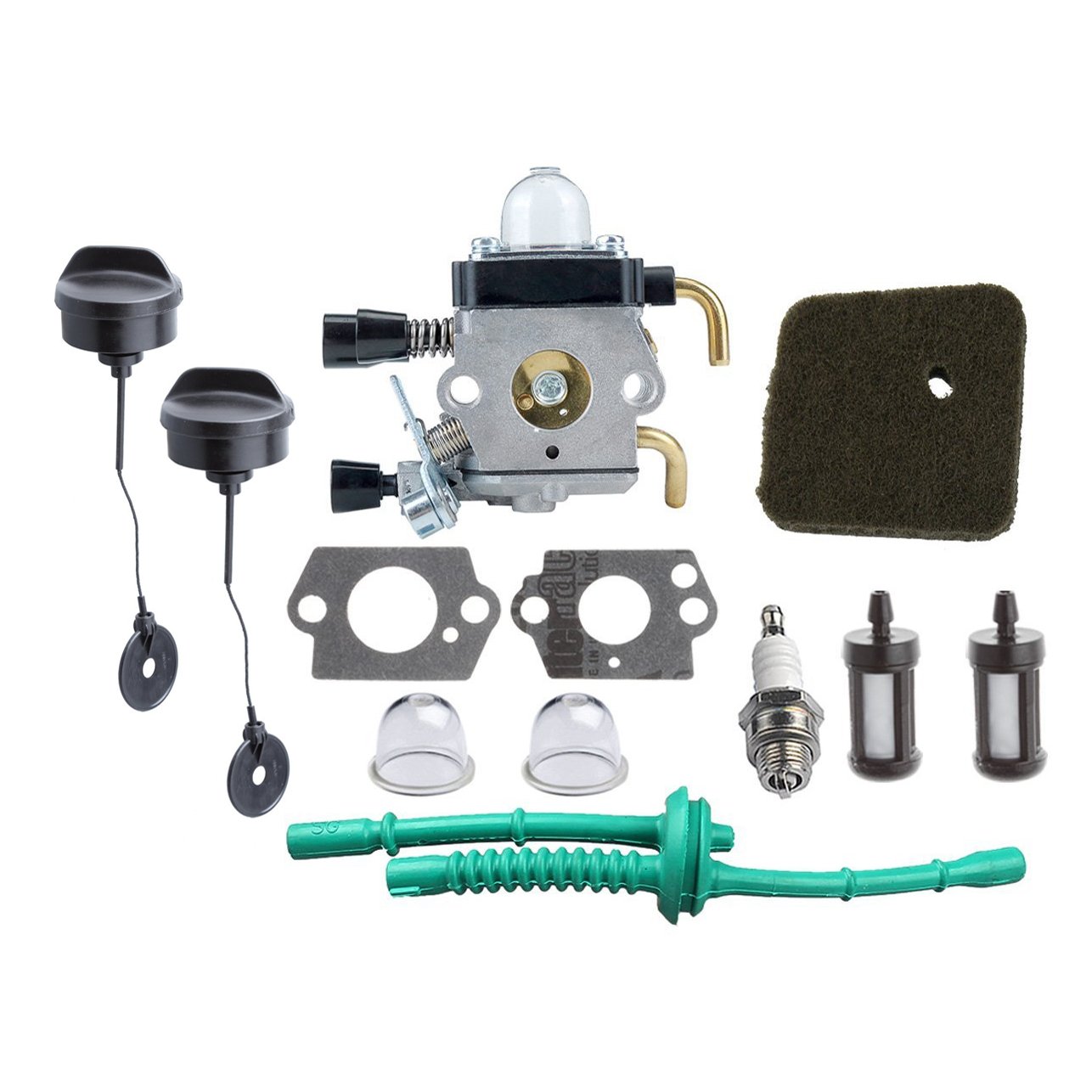 Hippotech C1Q-S97, 4140 120 0612 Carburetor with Fuel Line Kit & Gas Fuel Cap for STIHL FS38 FS45 FS46 FS55 KM55 HL45 FS45L FS45C FS46C FS55C FS55R FS55RC Weed Eater String Trimmer