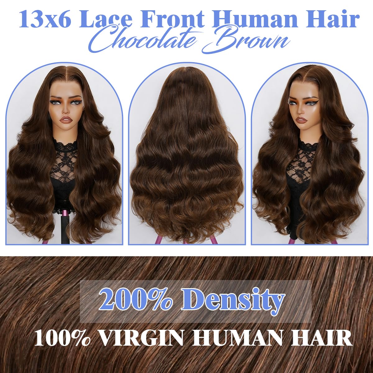 32 Inch Glueless Chocolate Brown Wig Human Hair 13x6 HD Transparent Breathable Swiss Frontal 200% Density Brazilian Virgin Body Wave Wig Human Hair Pre Plucked Natural Hairline Wigs For Women