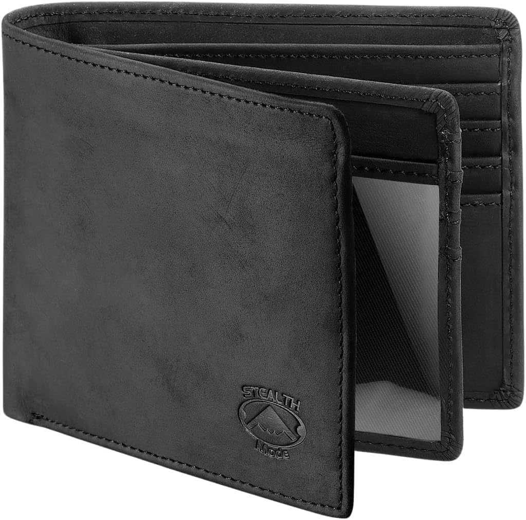 Leather Bifold Wallet for Men With ID Window and RFID Blocking