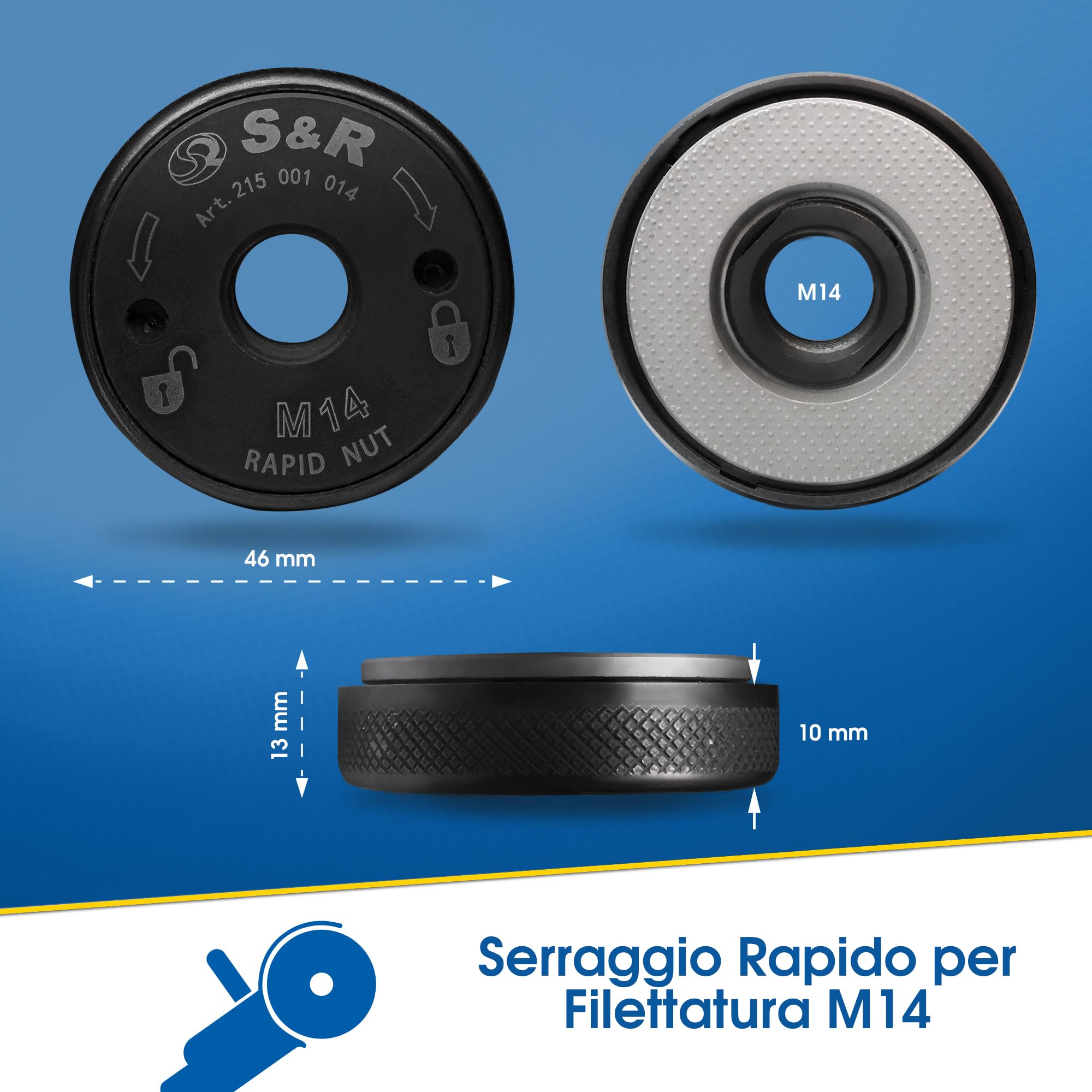 S&R Dado Flangia Smerigliatrice Serraggio Rapido M14 - Accessori per Smerigliatrici di tutte la marche