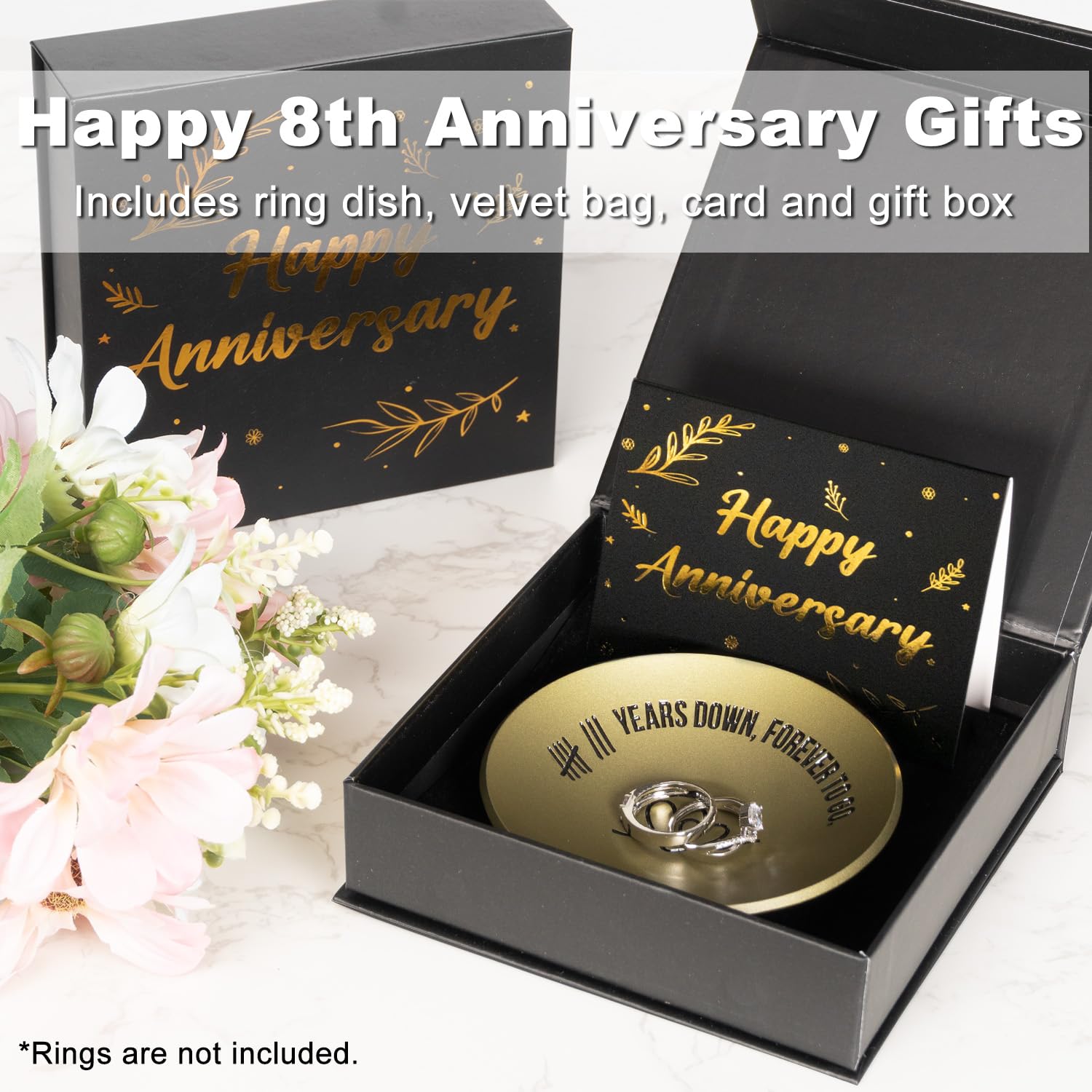 ROINS 8 Year Anniversary Bronze Gifts for Him Her, 8th Wedding Anniversary for Wife Husband, 4" Metal Ring Holder Dish Jewelry Tray - Unique Decoration Ideas Bronze Gift For Men Women Couple