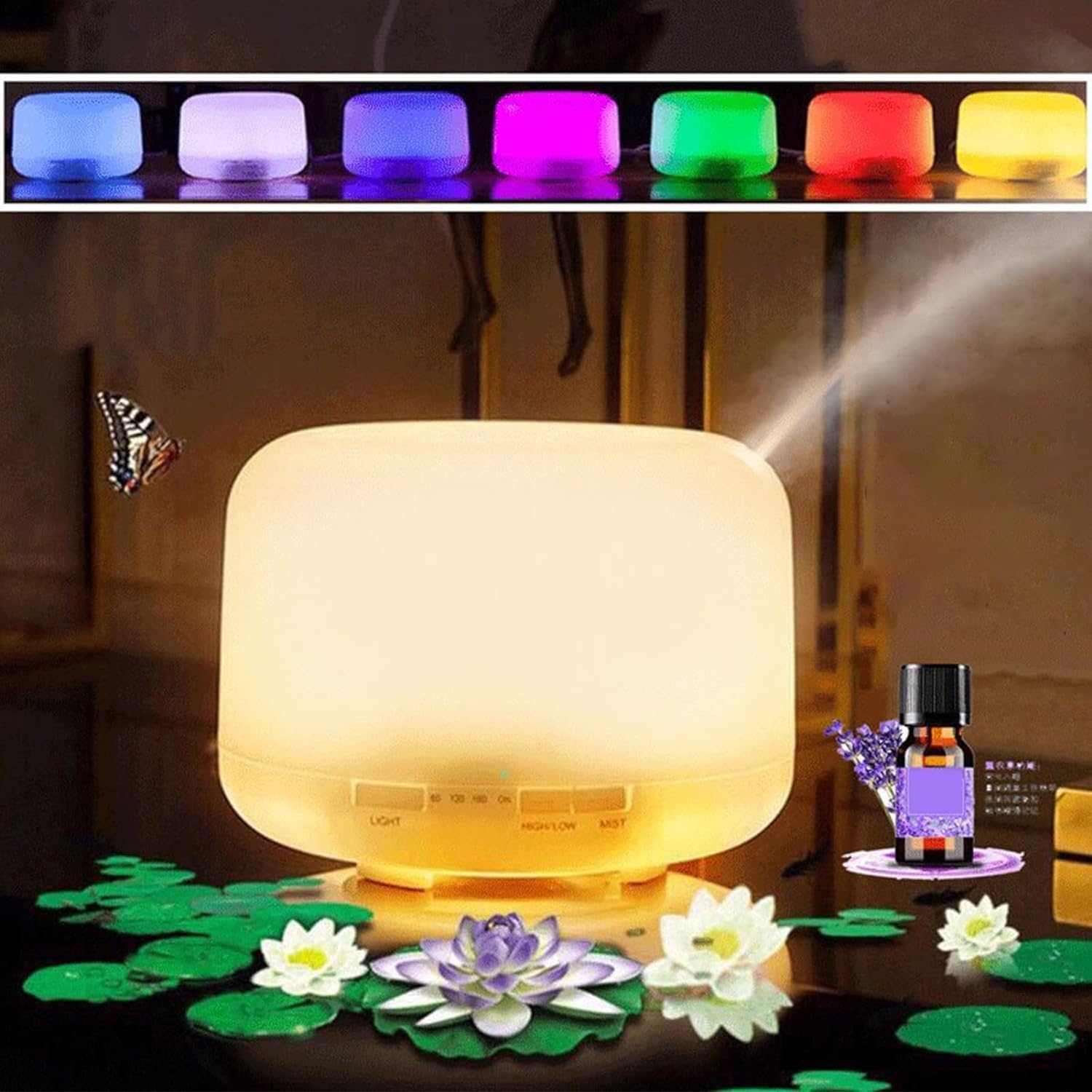 per Uso Domestico Diffusore di Oli Essenziali ad ultrasuoni da 500 ml USB umidificazione purificazione di aromaterapia Luce Notturna diffusore di aromi 4 in 1