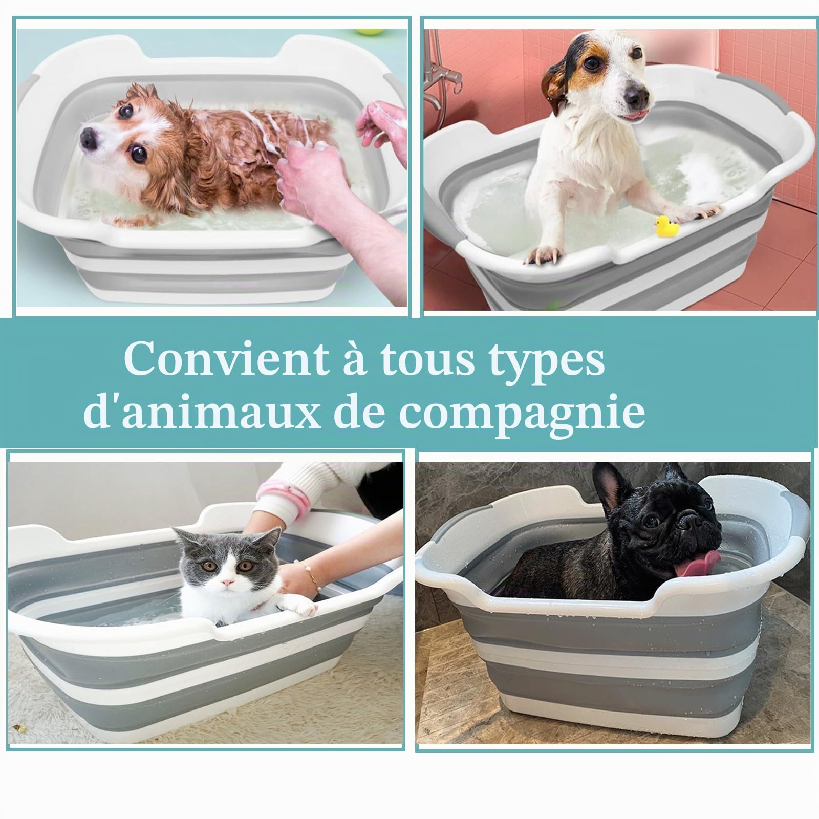 Baignoire Pliable pour Chiens de Petite et Moyenne Taille,Petite Piscine pour Chiens Avec Bouchon de Vidange,Baignoire Portable pour Animaux, Intérieur et Extérieur,Multifonctionnelle(60X40CM)