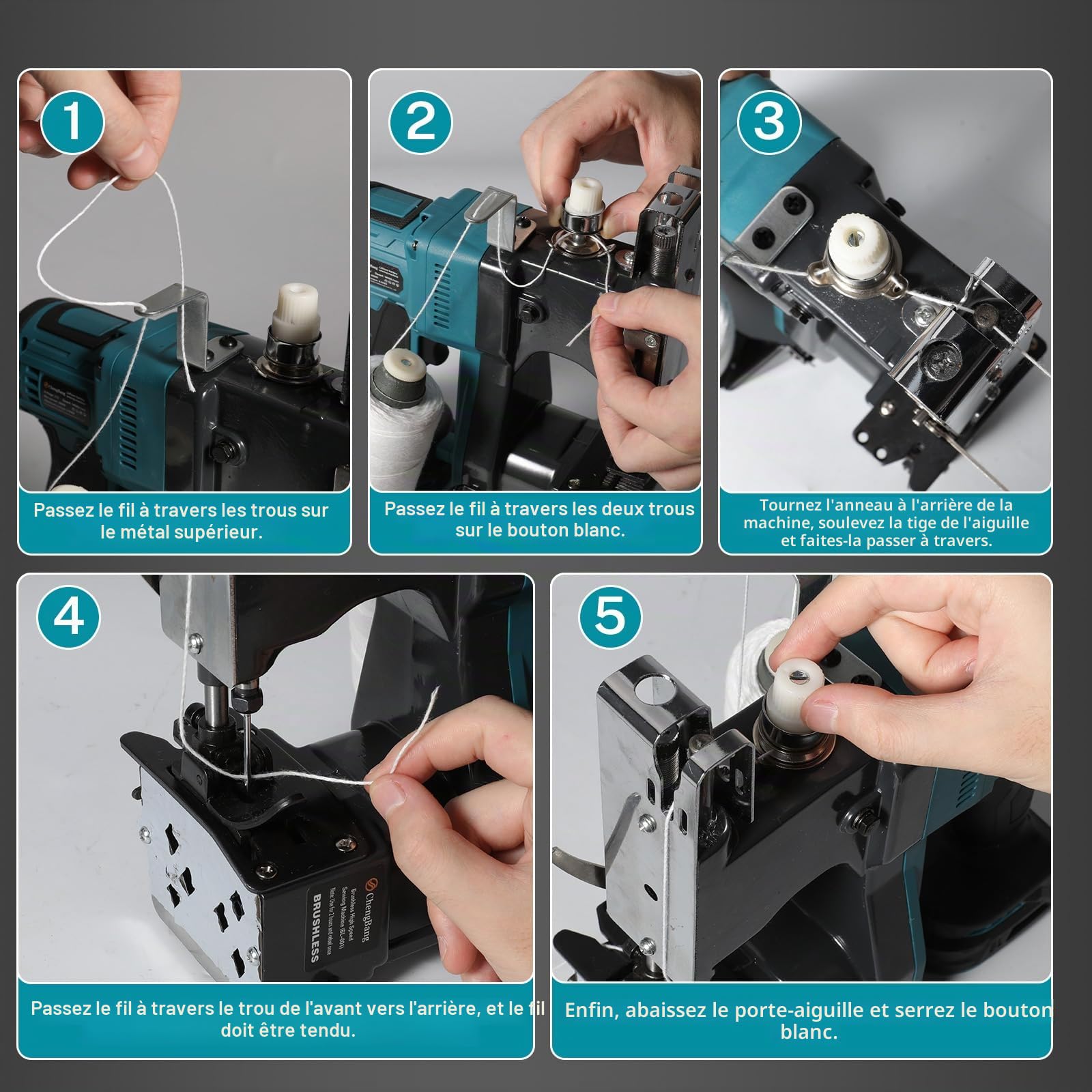 Machine à coudre sans fil pour batteries Makita 18 V, machine à coudre portable avec 2 batteries de 3000 mAh, longueur de point : 7-10 mm, épaisseur de couture : 0,2-11 mm pour sac en tissu, sac en