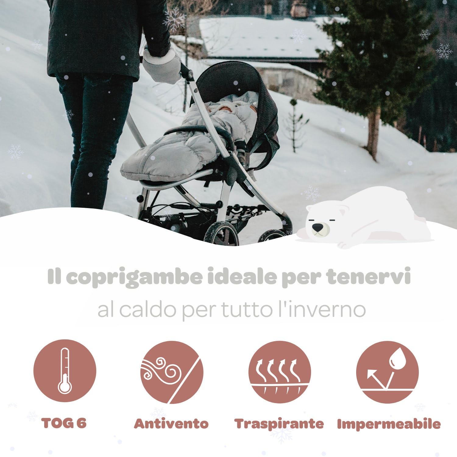 BÉABA, Coprigambe per passeggino, 100% impermeabile, antivento, ultra caldo in doppio pile, TOG 6, passaggio con imbracatura a 3 e 5 punti, cappuccio coprente, chiusura a zip, 6-24 mesi, Grigio
