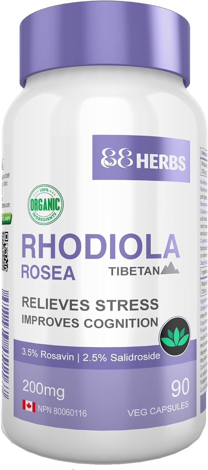 88herbs Rhodiola Rosea – Organic – Tibetan Premium Grade – 3.5% Rosavin & 2.5% Salidroside – 90 Vegetarian Caps (200 mg)