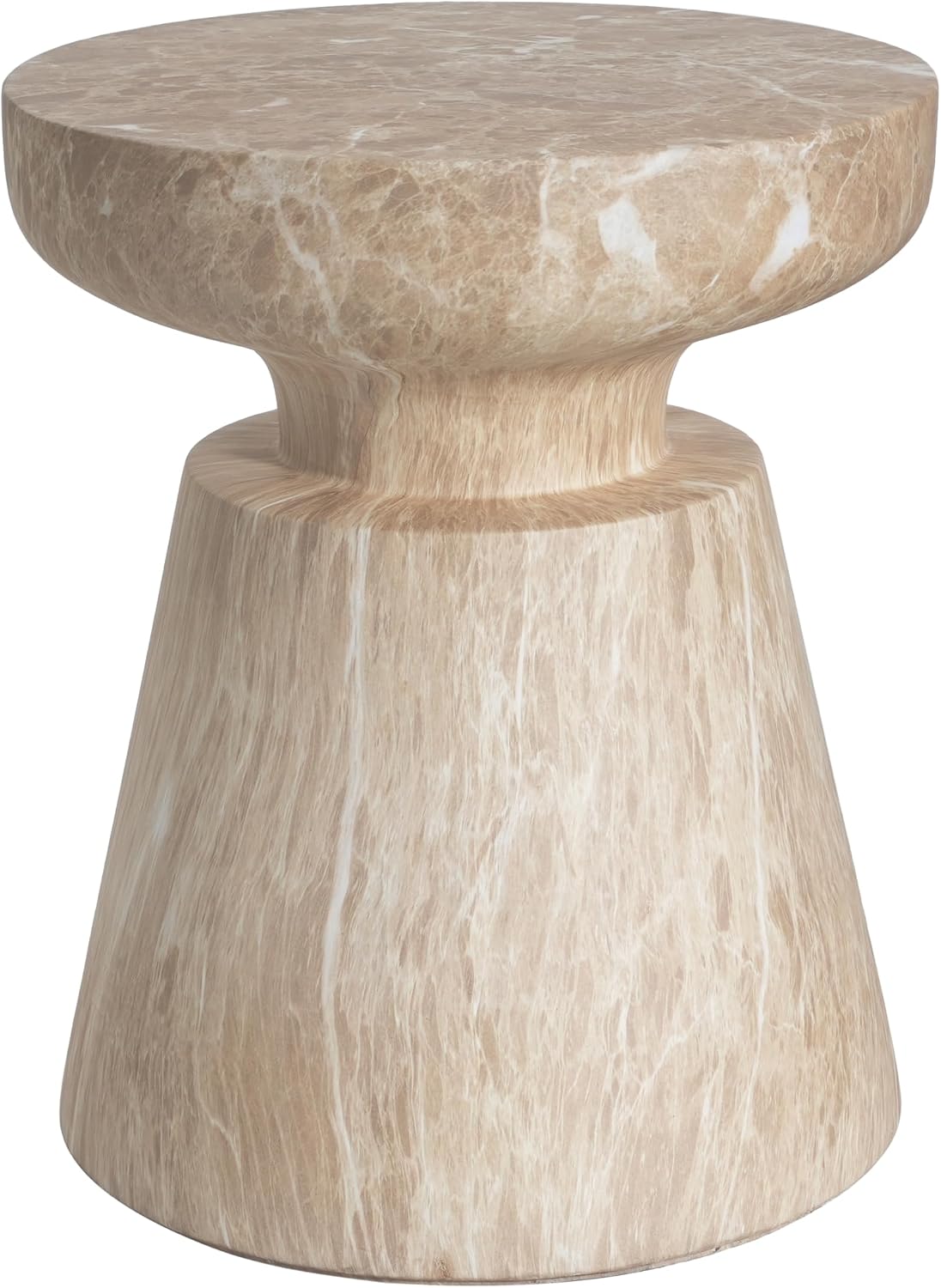 Christopher Knight Home Jayme 15"Lightweight Concrete End Table, Indoor Outdoor Accent Side Table, Travertine Round Tabletop, Easy Move, Decorative Garden Stool for Poolside Balcony Living Room, Gold