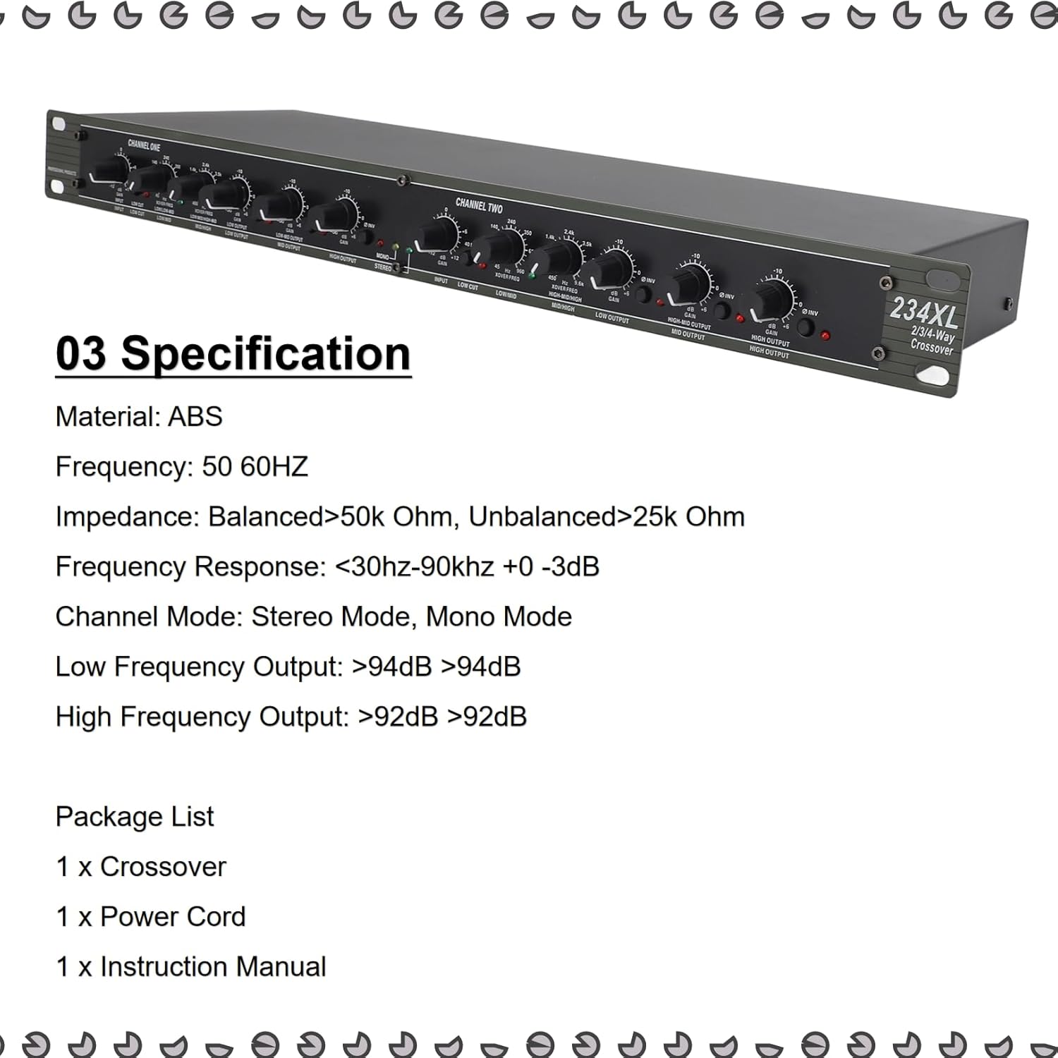 234XL Crossover, Professional Stereo 2/3 Way Mono 4 Way Crossover, Sound Peripheral Equipments for Outdoor Stage Performance, Highly Precision Stereo Crossover