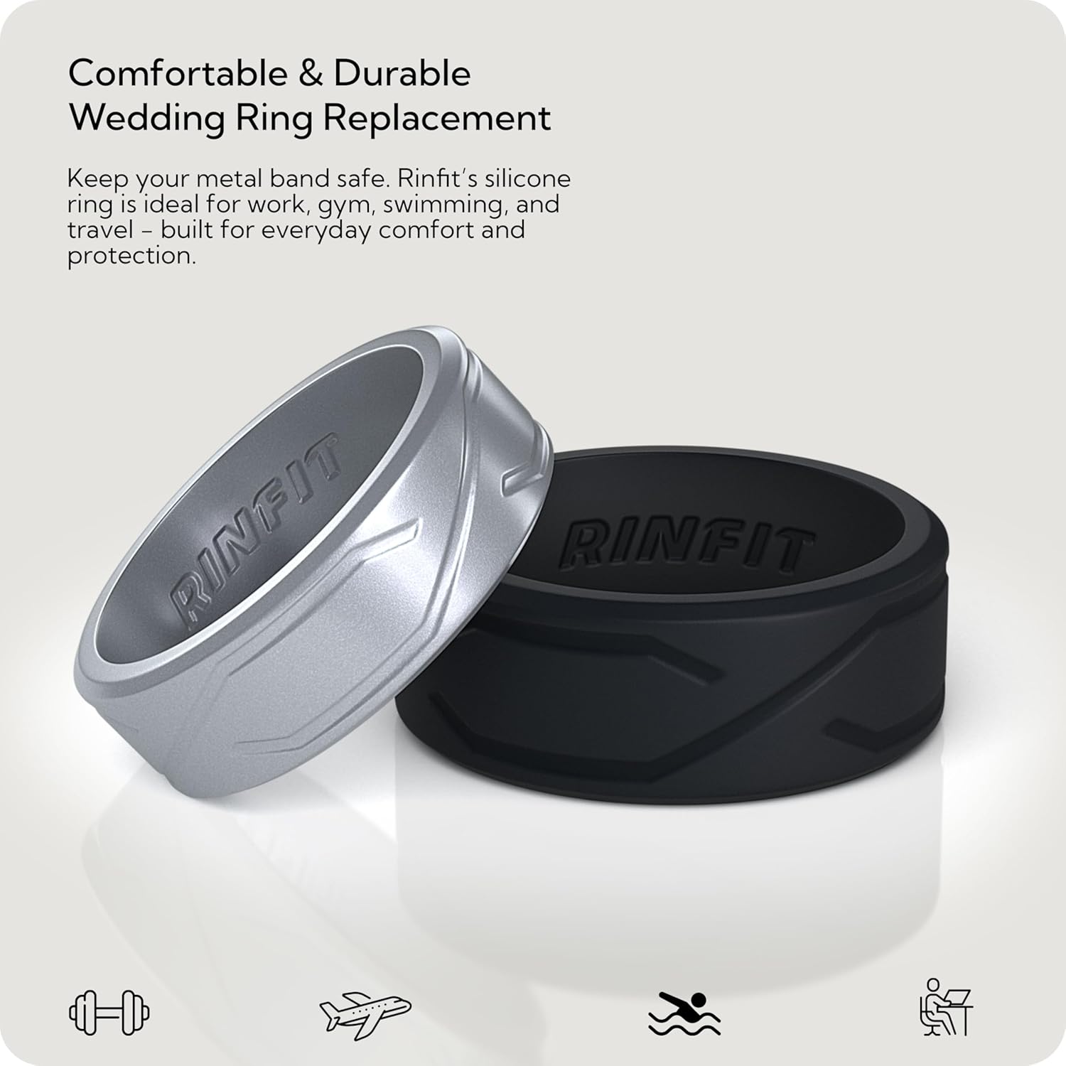 Rinfit Silicone Rings for Women 6mm Wide, 2mm Thick and Men 9mm Wide, 2.2mm Thick - Rubber Wedding Bands - 4Love Collection Patented Design - Image 5