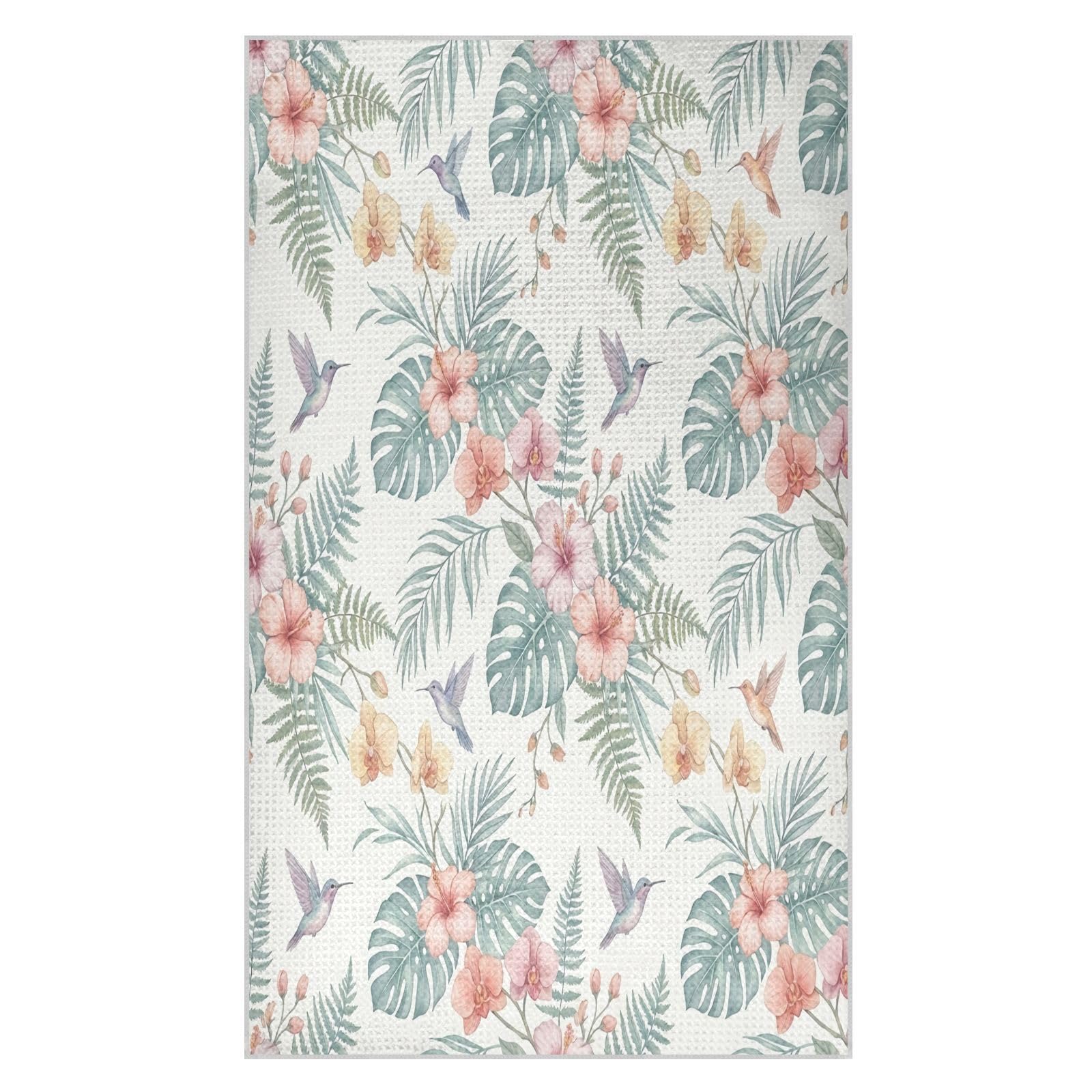 Lyeorm Tropical Hibiscus Bird Waffle Weave Kitchen Towels 18x30 Inch Soft Absorbent Microfiber Dish Cloths
