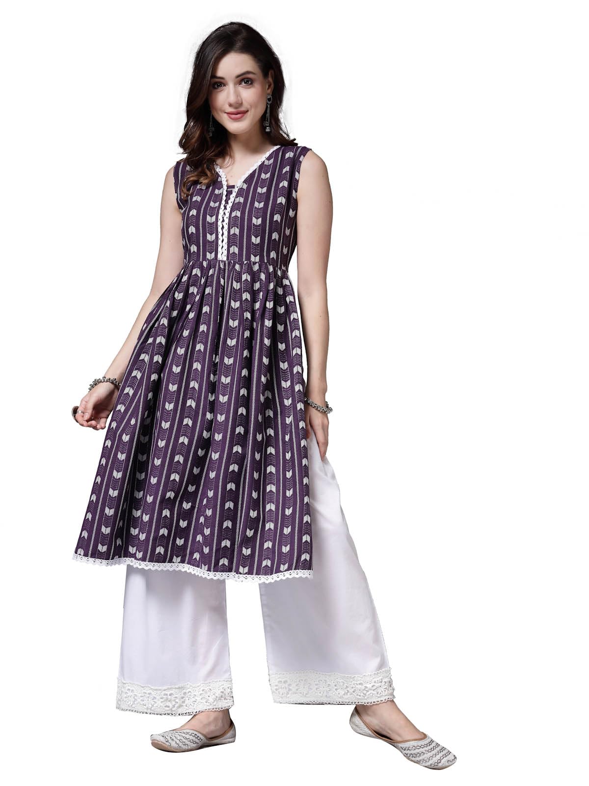 Stylum Women's Self Designed Cotton Blend Naira Cut Kurta (Rasin36_Purple, S)