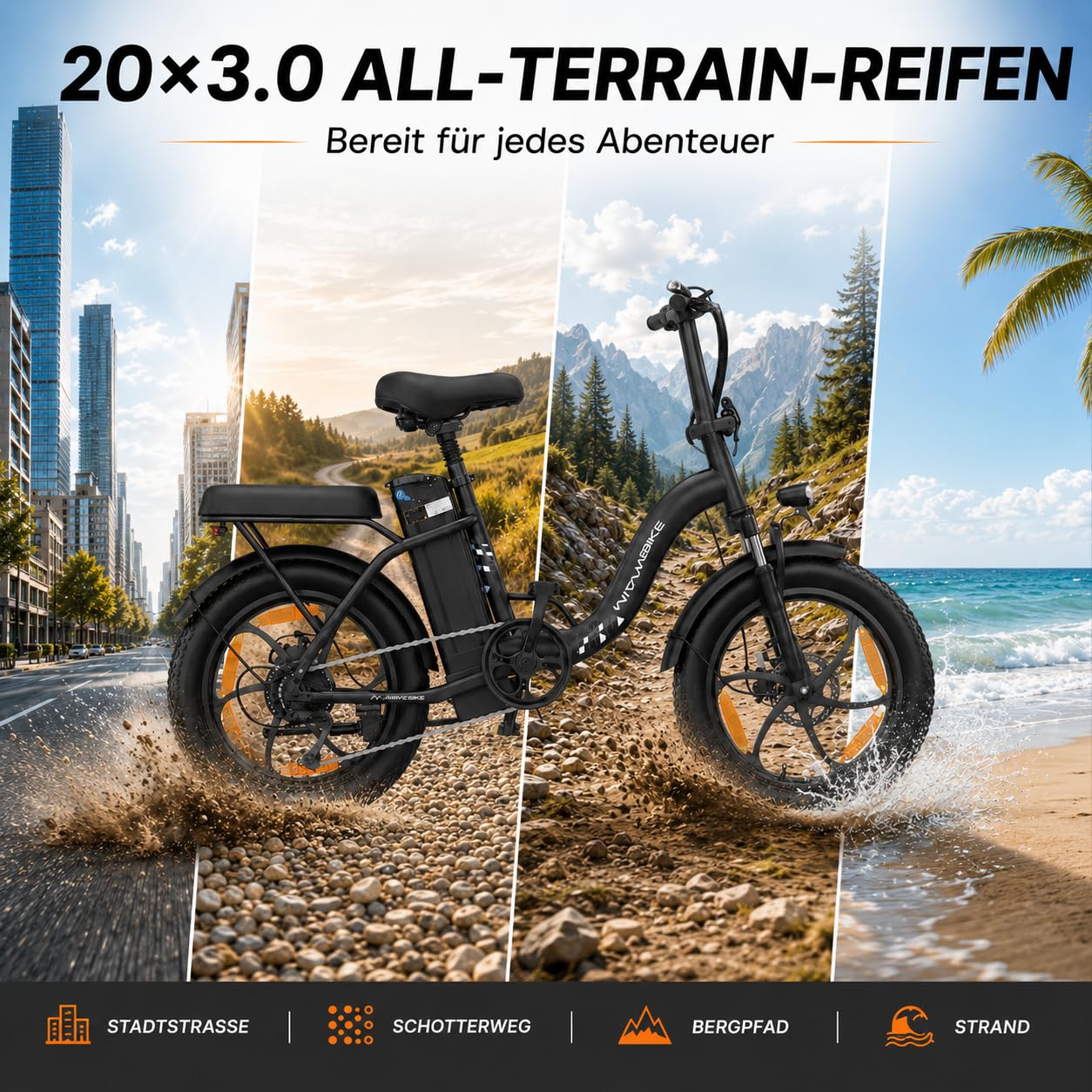 Faltbares E-Bike 20 Zoll, 250W Elektrofahrrad mit 48V 16AH Akku (100km), 7 Gang Cityrad mit Federung, LED & Scheibenbremsen, Carbonstahl-Rahmen