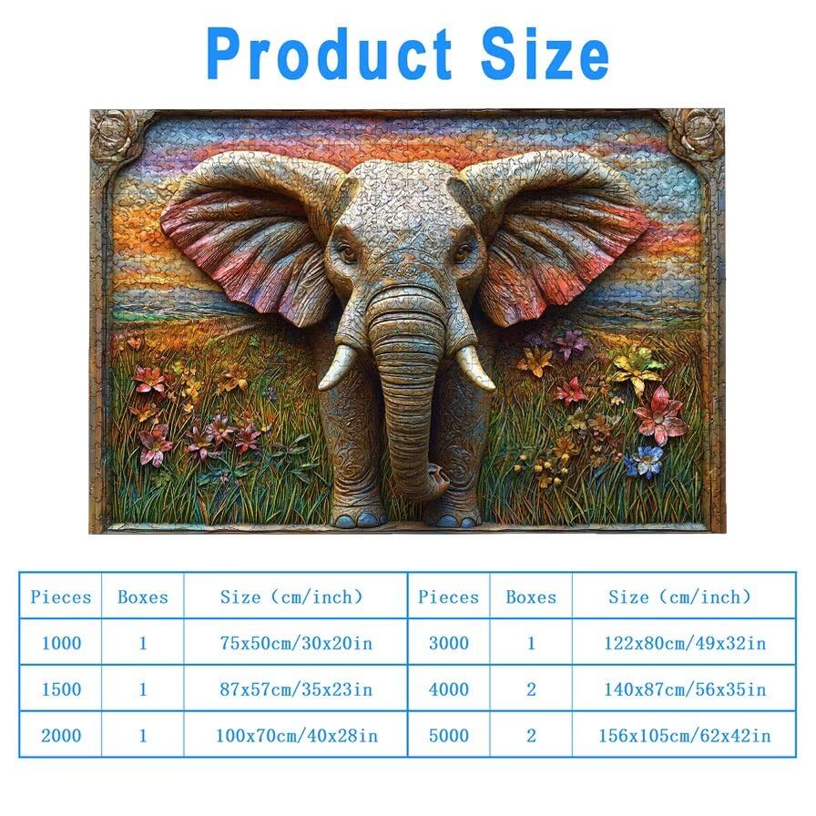 Puzzle 3000 Pièces Adultes, Puzzle 3000 Pieces Éléphant pour Adultes, Grand Puzzles Bois Animaux avec Boite, Jeu de Concentration pour Toute la Famille, pour Décoration Maison, Cadeau Femme, -5591