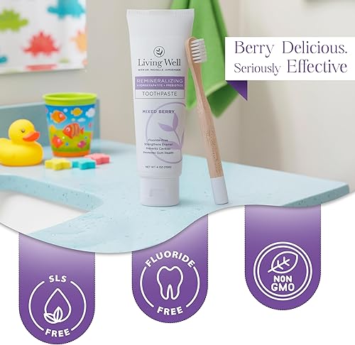 Miniatura 6 de Pasta de dientes hidroxiapatita para niños, bayas mixtas naturales, pasta de dientes remineralizante sin flúor con PROtektin, fortalece el esmalte y