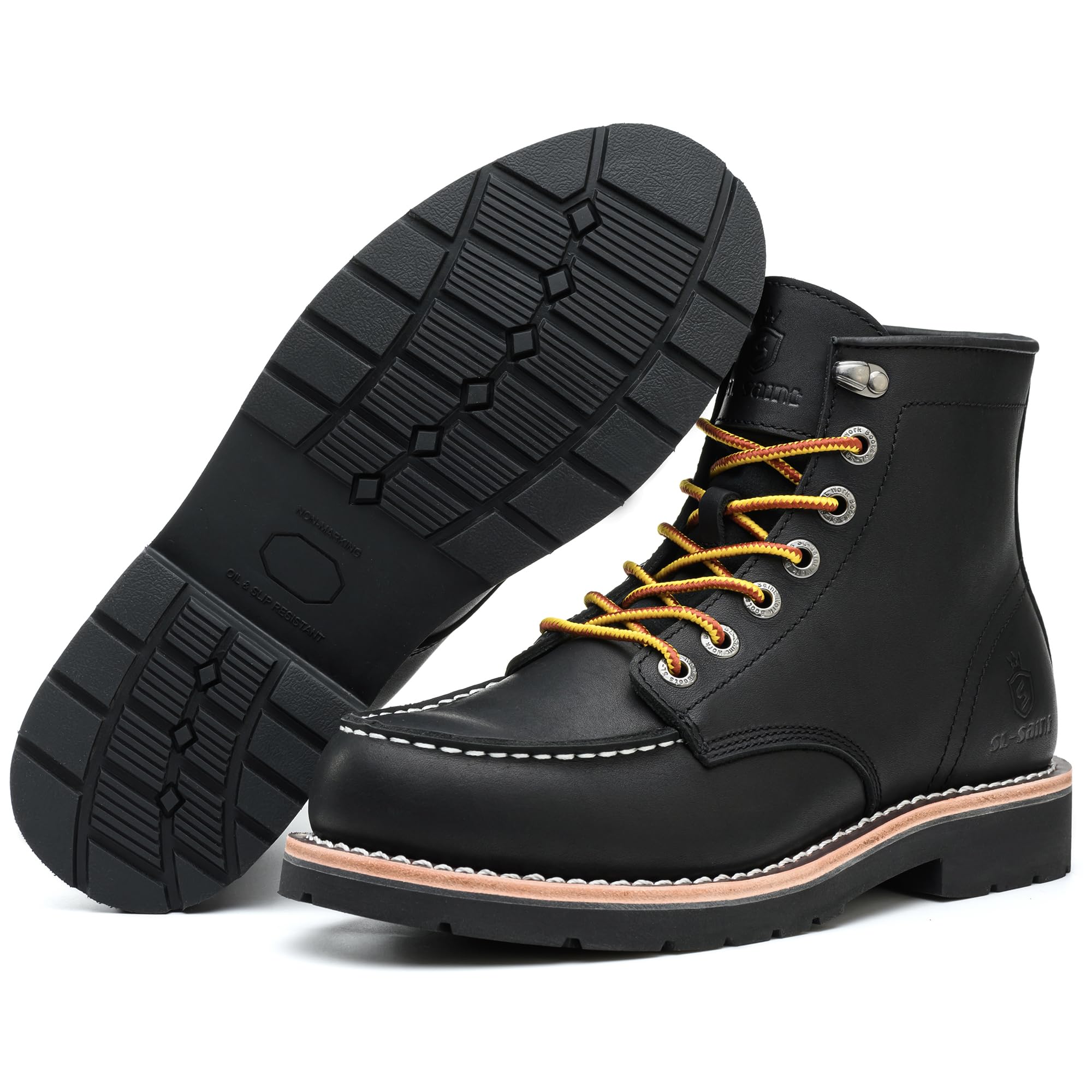SL-Saint Stivali da lavoro da uomo Soft Moc Toe Classic Casual 6'' con suola con zeppa Scarpe da marroni/Nero