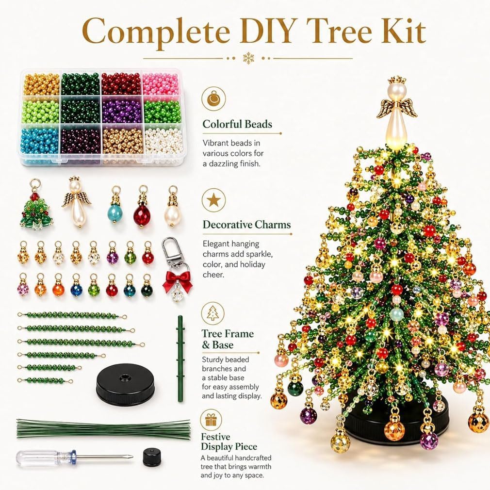 Kit Sapin de Noël en Perles DIY, Coffret Loisirs Créatifs de Noël