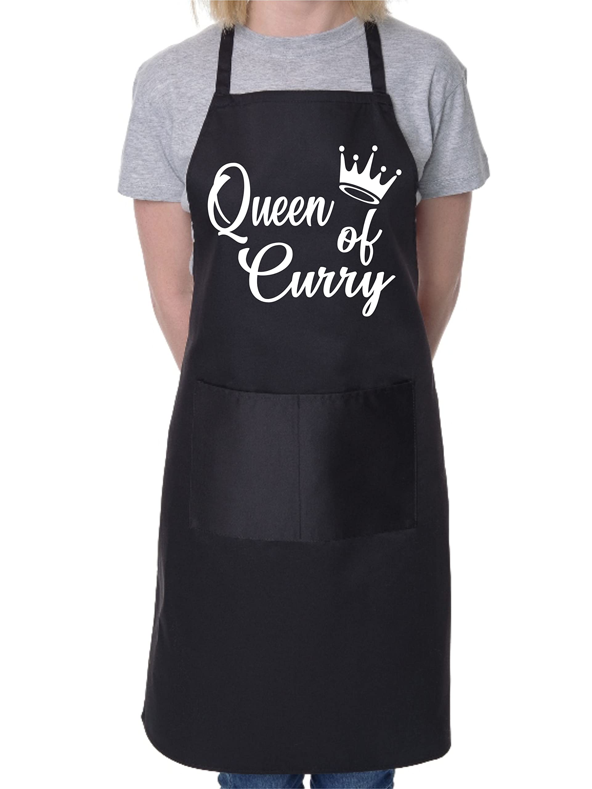 Print4u Unisex Black Queen Of Curry Ladies Funny Slogan Novelty Cooking Bbq Apron