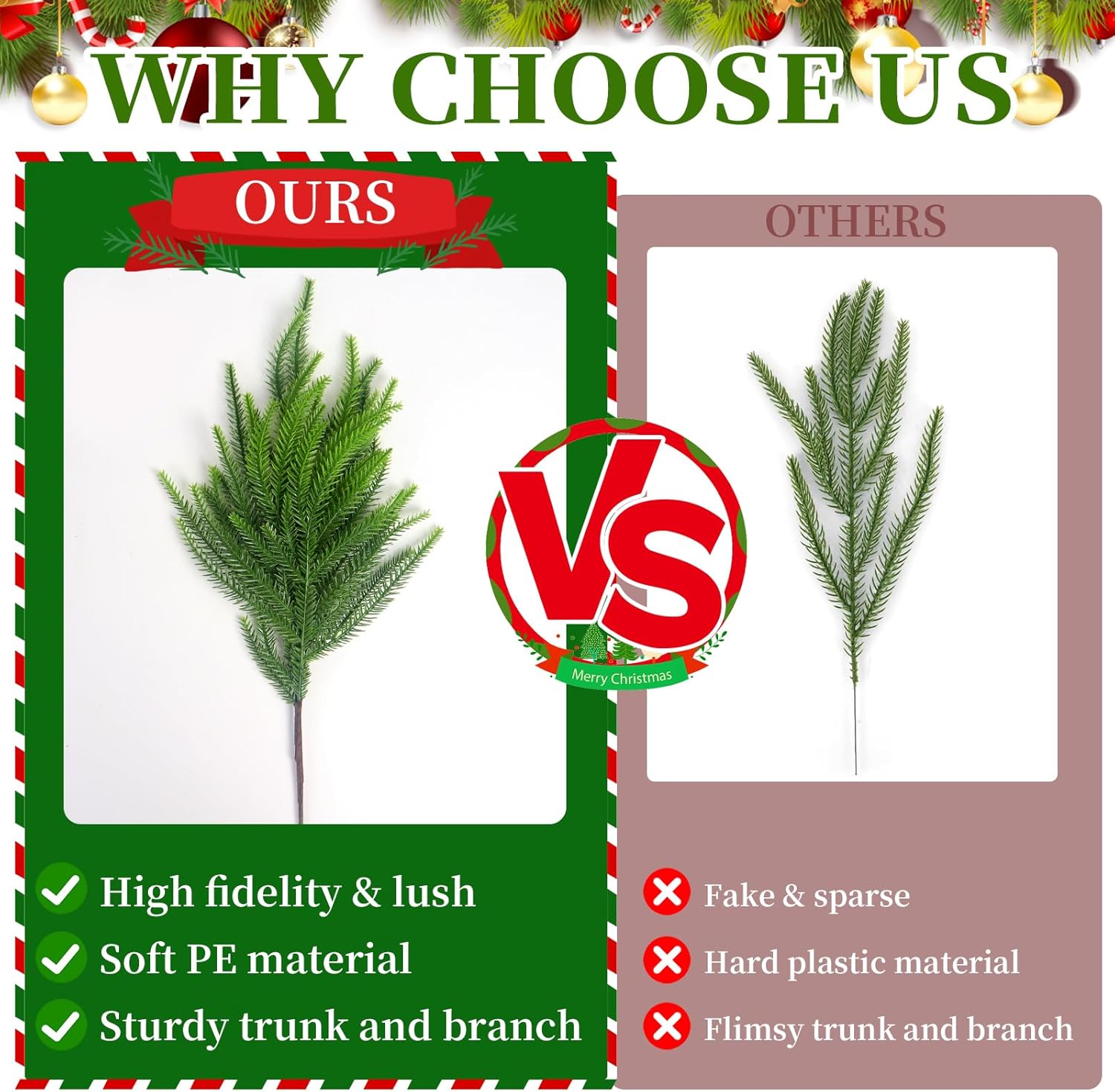 12 Pcs Real Touch Norfolk Pine Branches,Christmas Artificial Norfolk Pine Stems for Vase,DIY Crafts Faux Greenery Stems for Indoor/Outdoor Christmas Decor. - Image 7