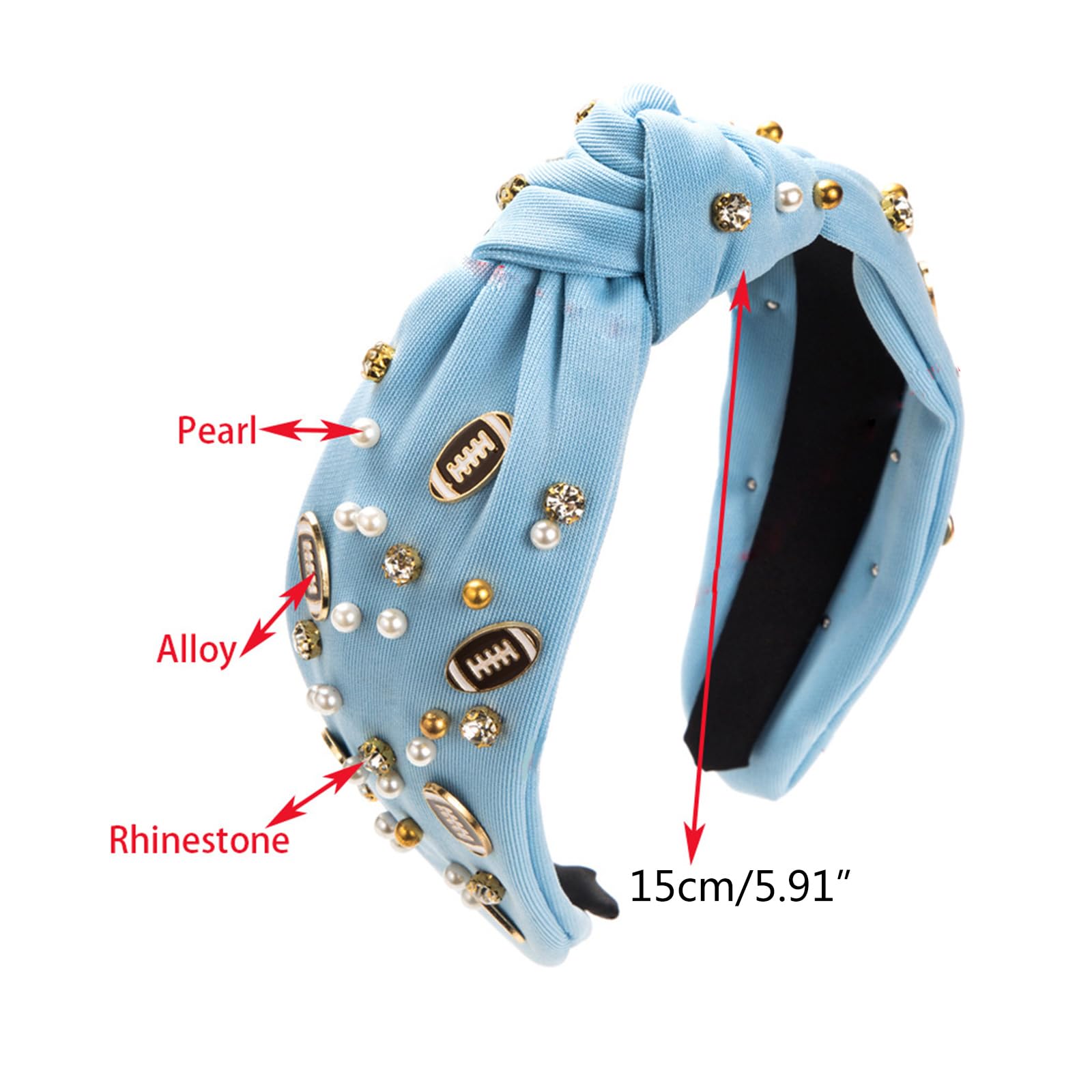 Fascia Per Capelli Da Calcio YARIEW Con Perle E Strass, Nodo, Per Tifose E Mamme, Colore Verde - 3