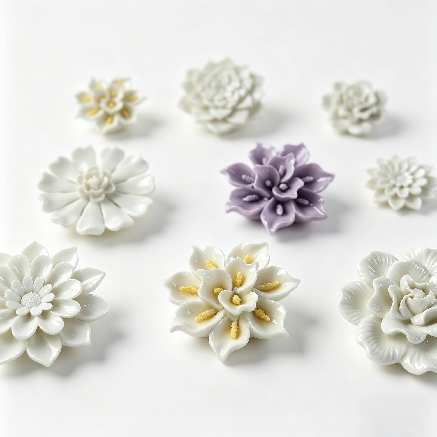 ALYCASO Ceramic Flower Wall Decor 3D Handmade Art Sculpture Modern Home Gifts for Living Room Bedroom Hallway Dining Room Outdoor Decor Lily of The Valley Purple 4.72 inch