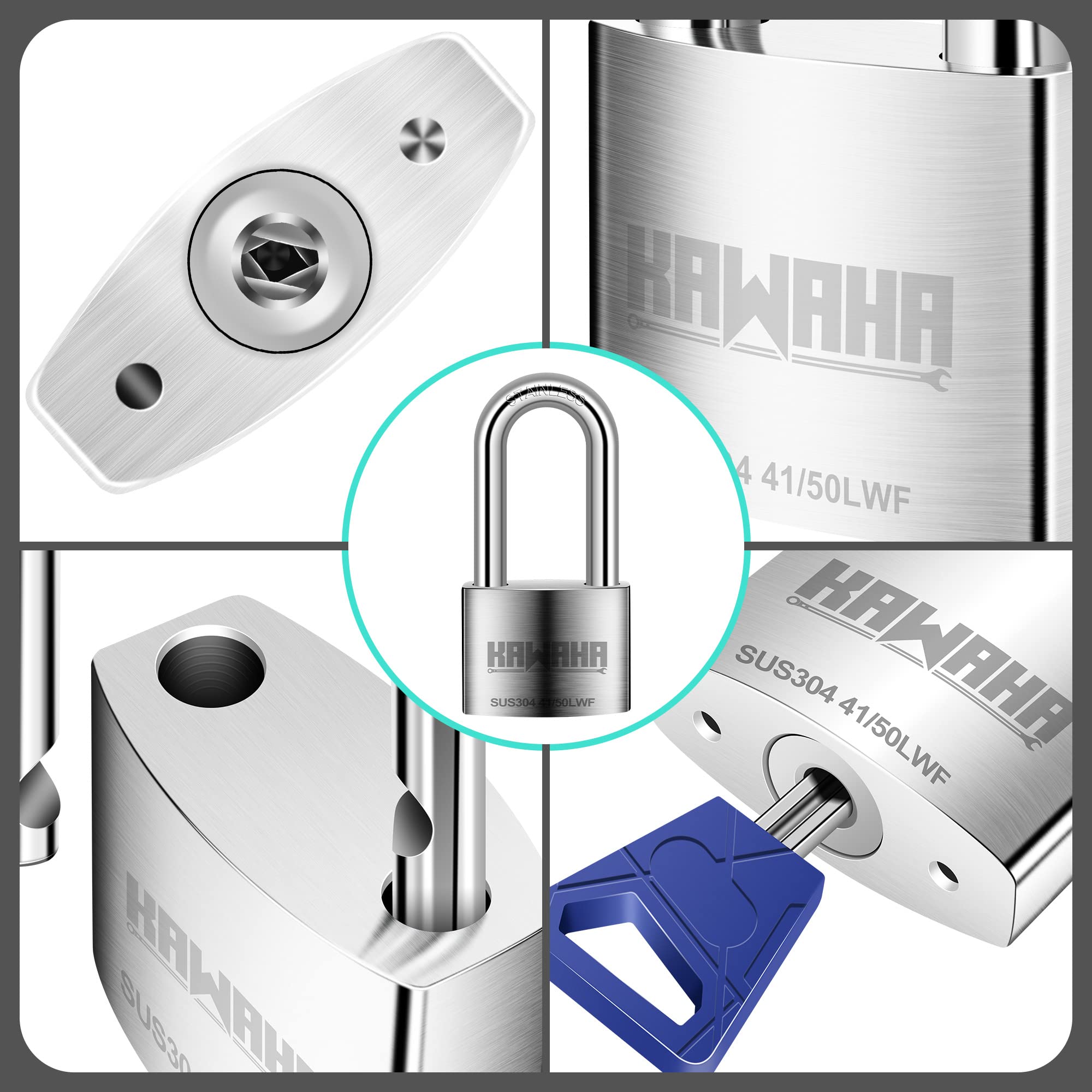 KAWAHA 41/50LKD-5SK 2 inch (50mm) Long Shackle High Security Stainless Steel Padlock with Key for Both Indoor and Outdoor Use (Heavy Duty - Image 3