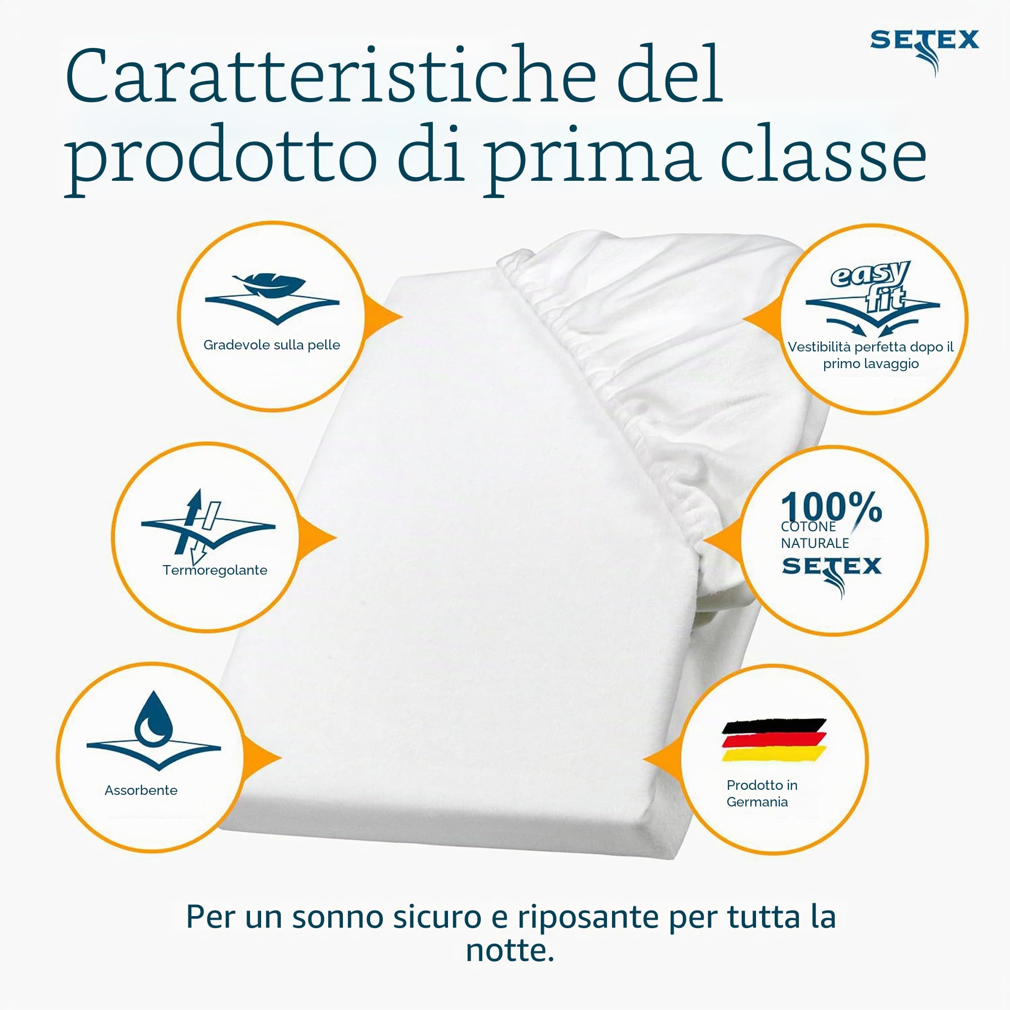 SETEX, Molton, coprimaterasso, con Elastico agli Angoli, di Colore Bianco, 1308, Cotone, Bianco, 160 x 200 cm