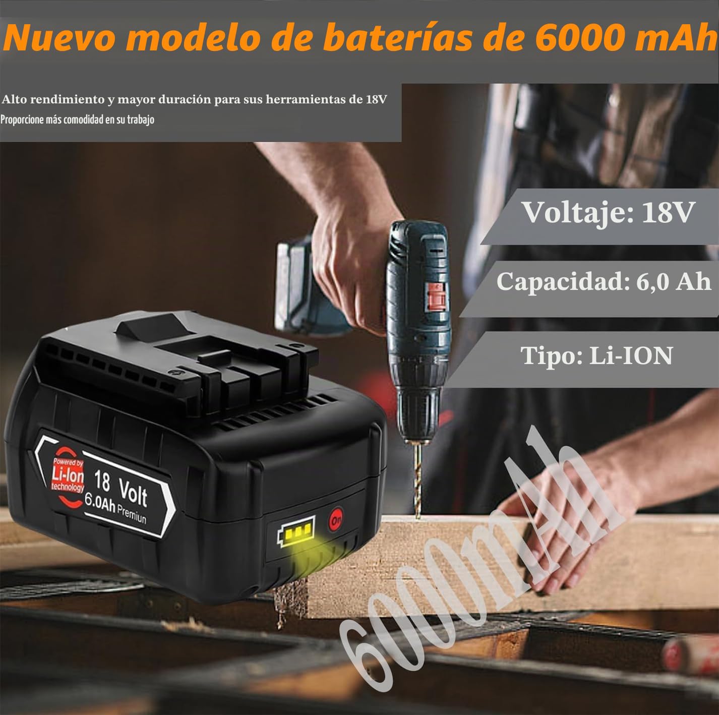 Batería de Repuesto para batería Bosch de 18 V, 6,0 Ah, 6000 mAh, 2 Unidades, Compatible con BAT618 BAT618G BAT609G BAT619 BAT619G BAT610G BAT610 con LED (baterías de Herramientas de 18 V)
