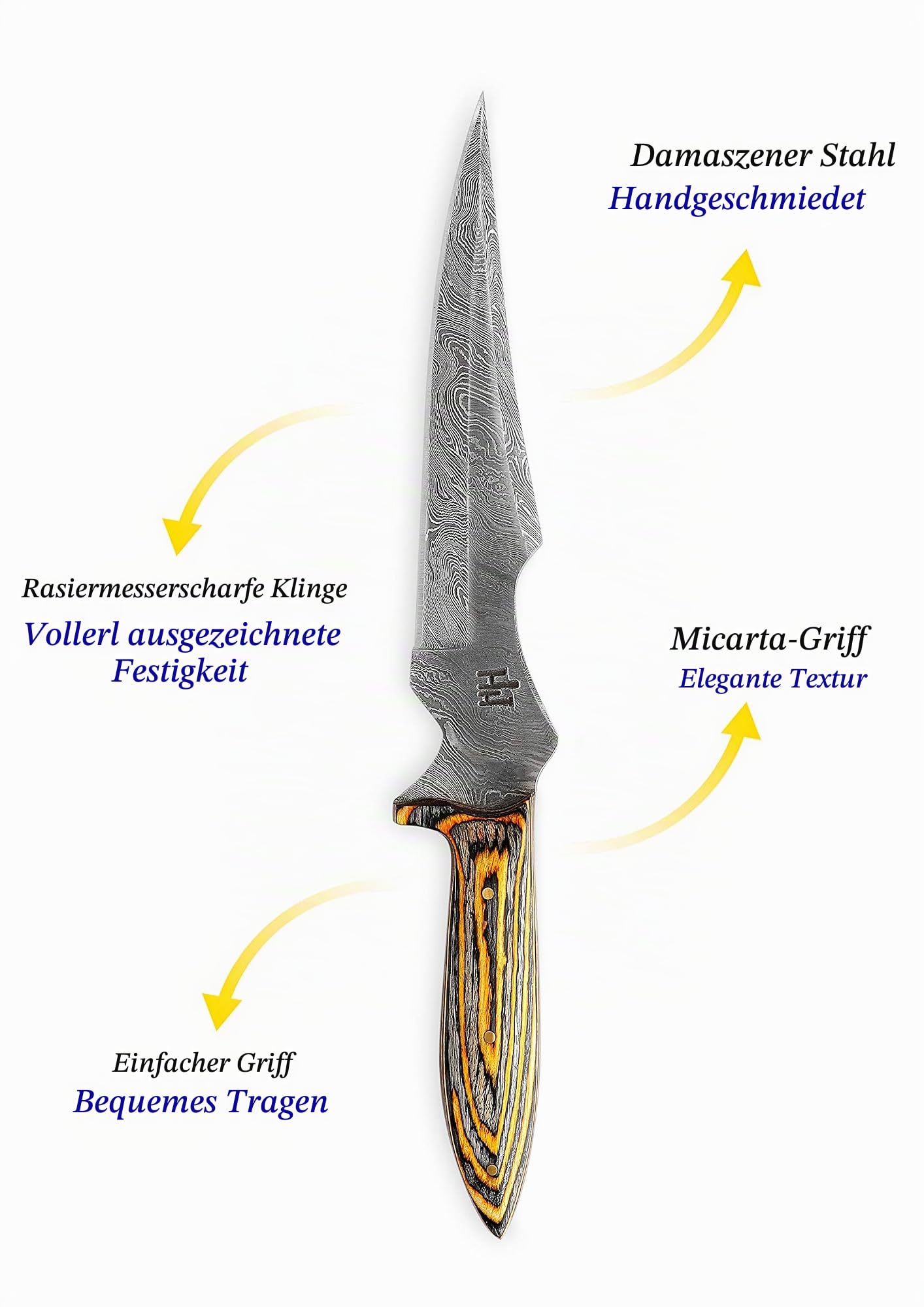 Hobby Hut HH-302, Custom handgefertigt 30.5 cm damast jagdmesser mit lederscheide, Extra Scharf, Damastmesser Jagdmesser, Entworfen für Jagd, Camping, Micarta Griff