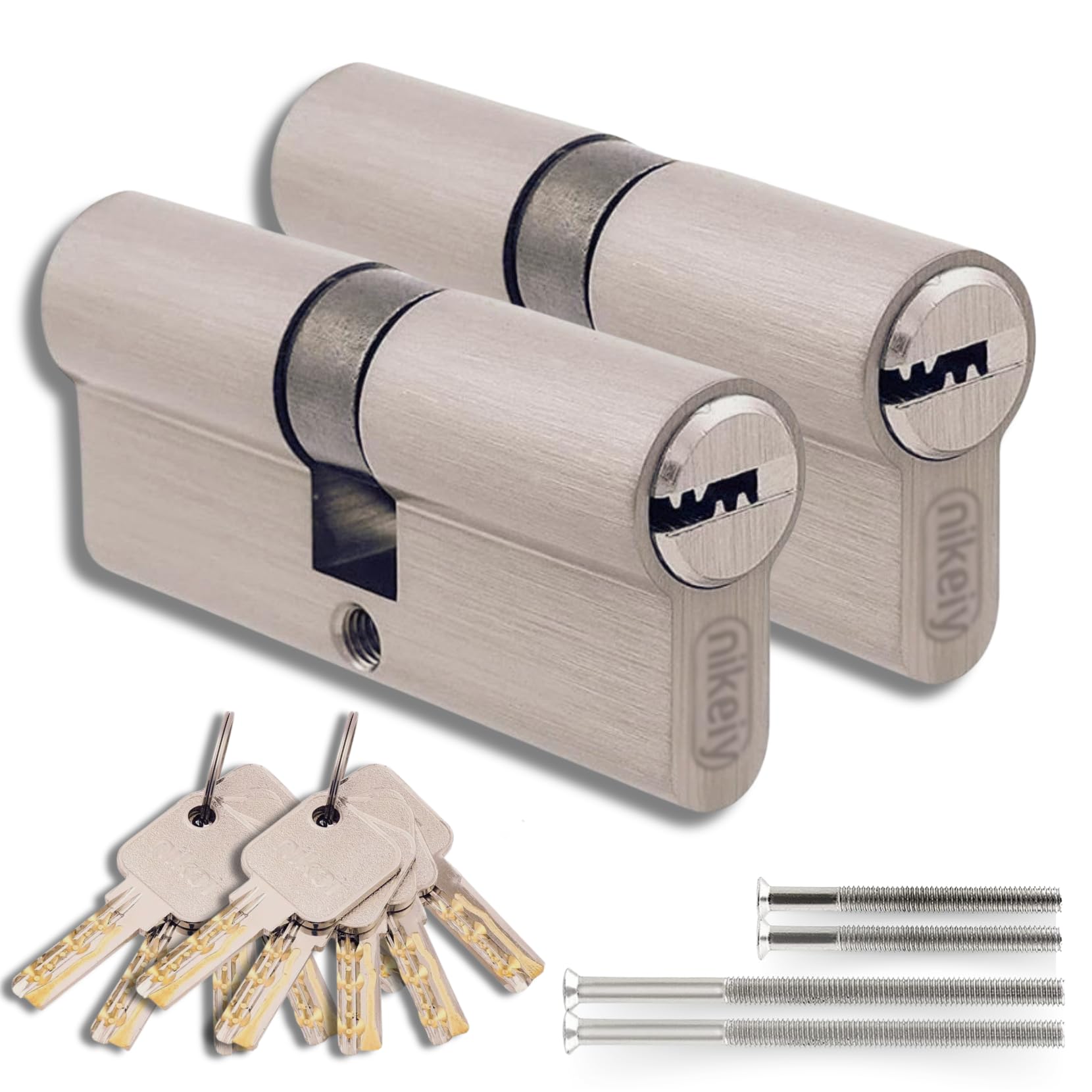 Juego De 2 Cilindros De Latón 30/30 Mm, Doble Entrada, Llave Única, Llaves Y Tornillos Incluidos, Montaje Fácil Para Puertas Y Garajes, Longitud 60 Mm