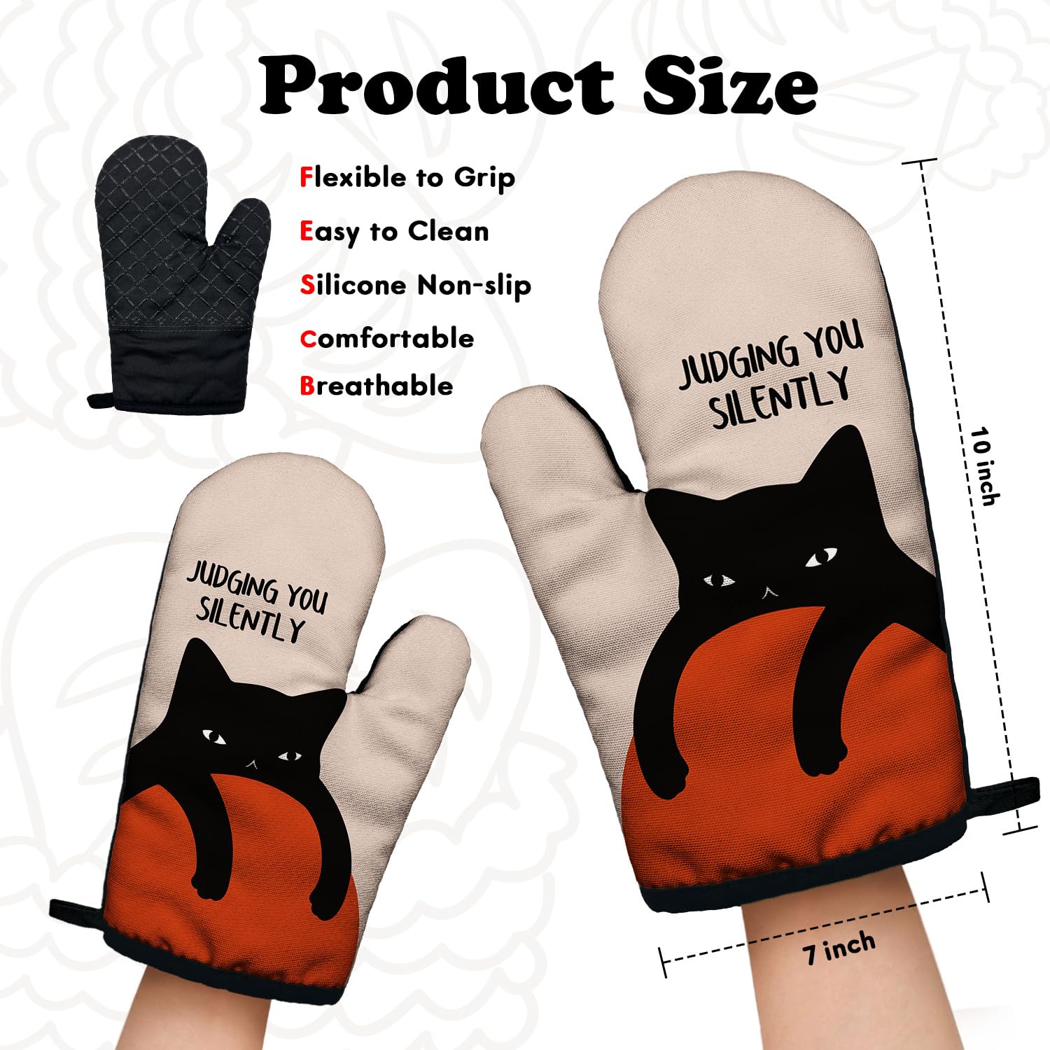 Divertidos accesorios de cocina para cocinar y hornear con silicona resistente al calor, antideslizantes, juego de 2 manoplas de horno para juzgar silenciosamente, regalos para amantes de los gatos