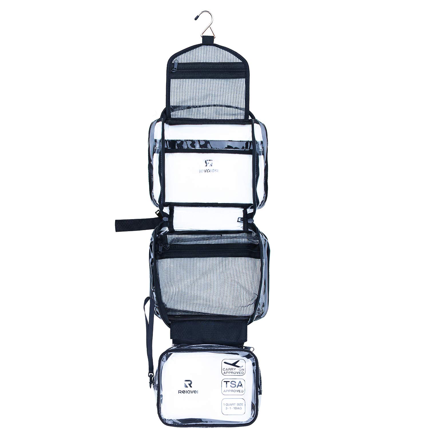 Hanging Toiletry Bag, Clear Travel Toiletry Bag with Detachable TSA Approved Small Clear Bag Airline 3-1-1 Carry On Compliant Bag Makeup Bag for Men and Women (Black)