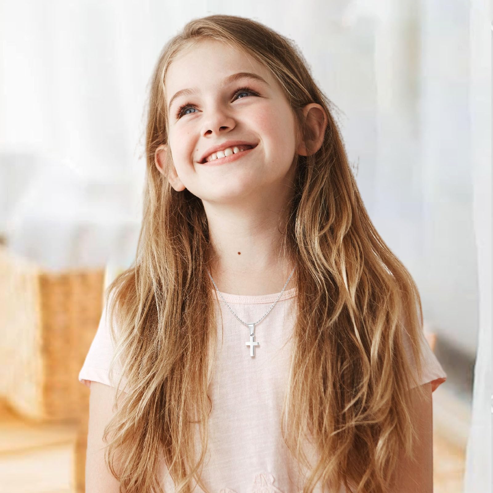 XUANPAI Cadena de cruz regalos para hijo hija collar - colgante de cruz para niños de acero inoxidable plata oro cadena de cruz regalos para adolescentes Navidad regalo de cumpleaños para niños niñas