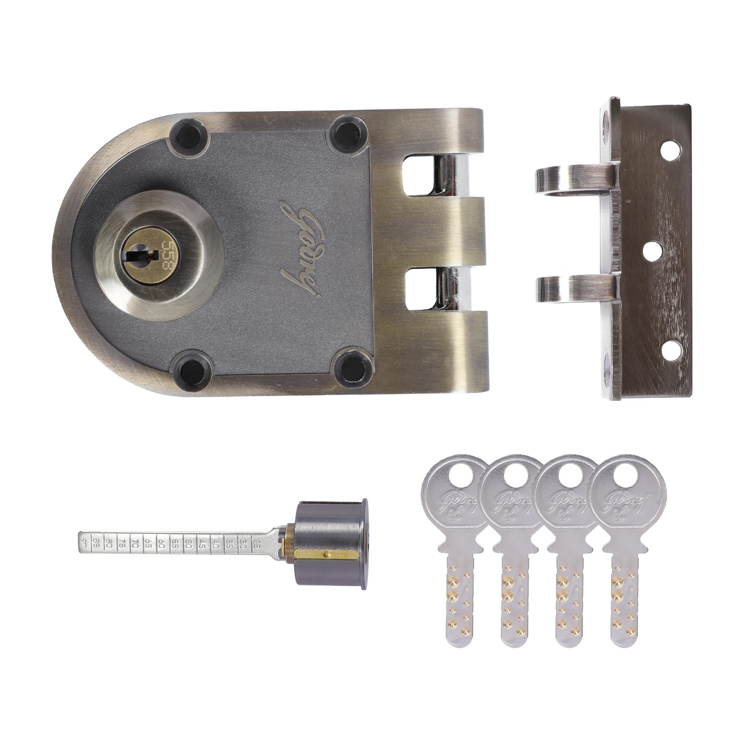 Godrej Rim Lock | Vertibolt Ultra Lock for Wooden Main Door | 1CK Deadbolt | 14 Pin Cylinder | for Inside Opening/Double Door/Sliding Door | 4 Keys | 5 Yr Warranty | Manual Locking | Antique Brass-image-34