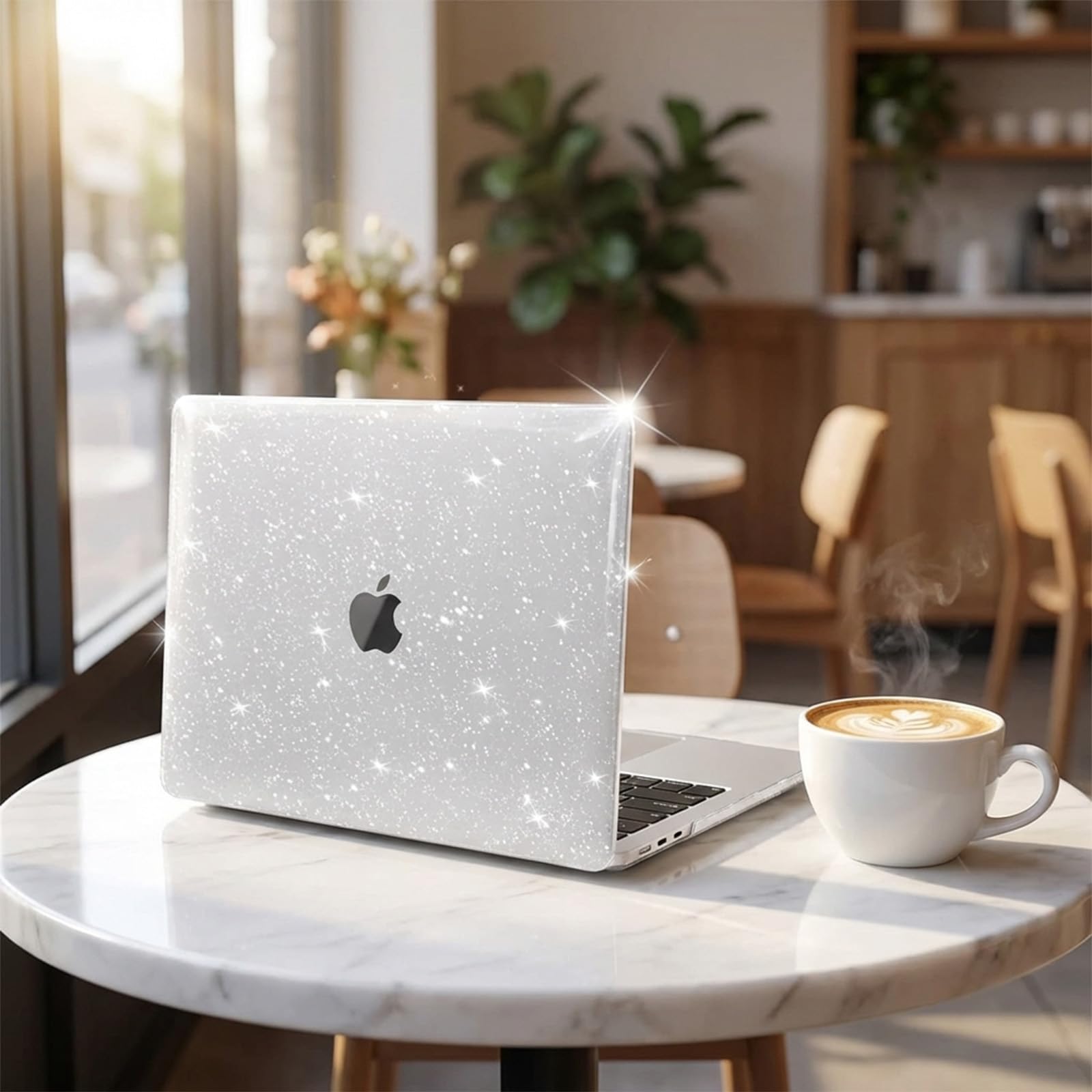 MOSISO Custodia Compatibile con MacBook Air 13 Cover M5 M4 M3 M2 2026-2022 A3449 A3240 A3113 A2681, Glitter Case per MacBook Air 13,6'' display Liquid Retina&Copritastiera&Pellicola, Trasparente