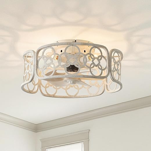 Parrot Uncle 18.1 Inch Caged Ceiling Fan with Light, Modern Farmhouse Remote Control Ceiling Fan,Reversible 5 Blades,Timer, Indoor Ceiling Fan for Bedroom,Living Room (Distressed White)