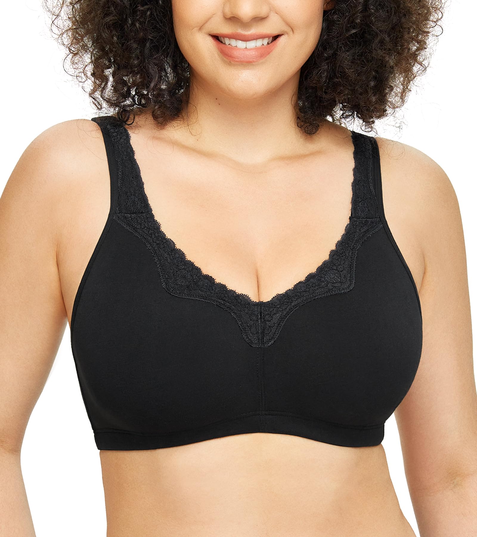 DotVolWomen's Lace Cotton Comfortable Size Sizes Full Neck Without Underwire Bra