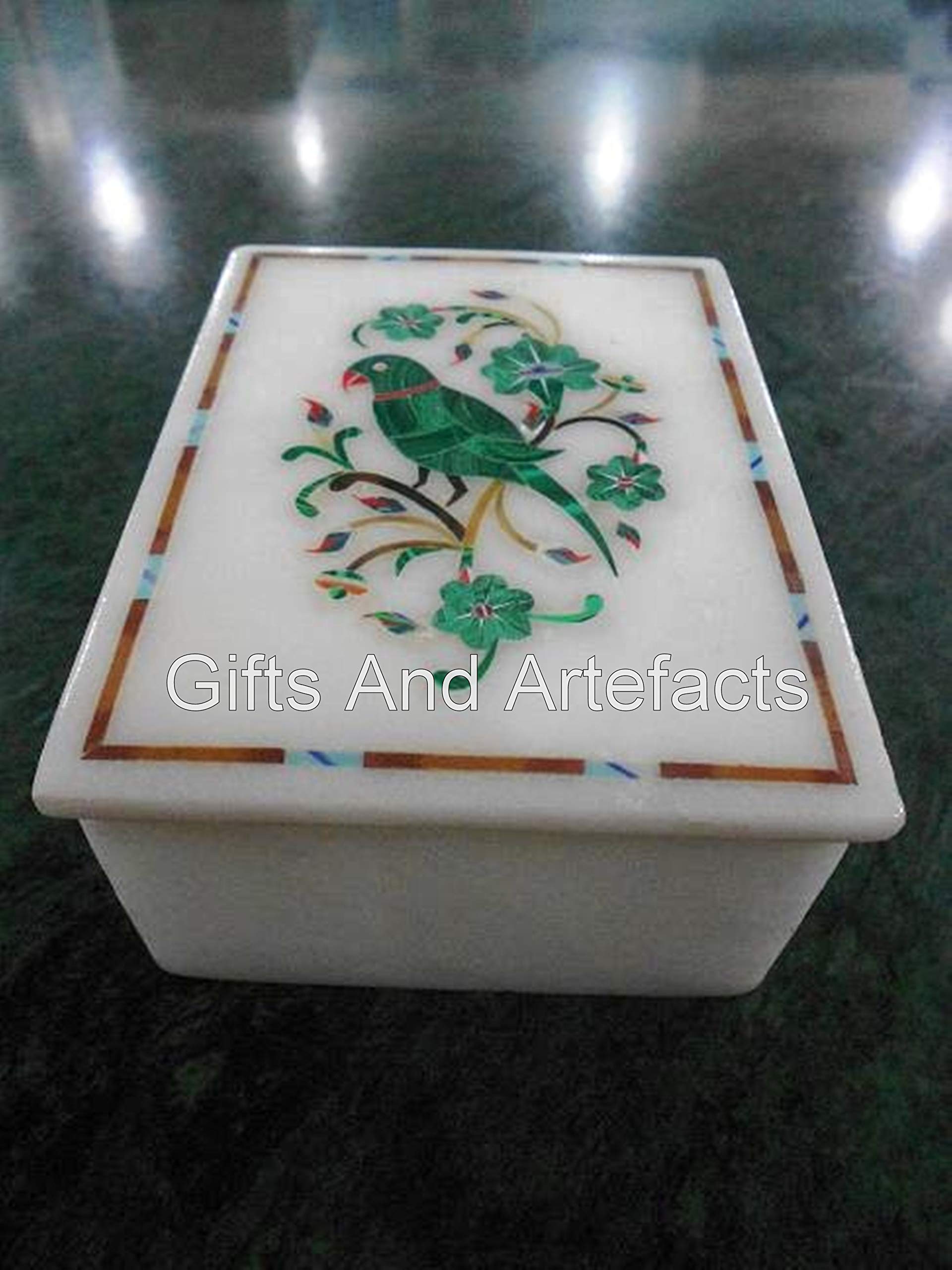 Boîte à bijoux marbre blanc 15,2x10,2 cm cadeau d'exception oiseau exotique
