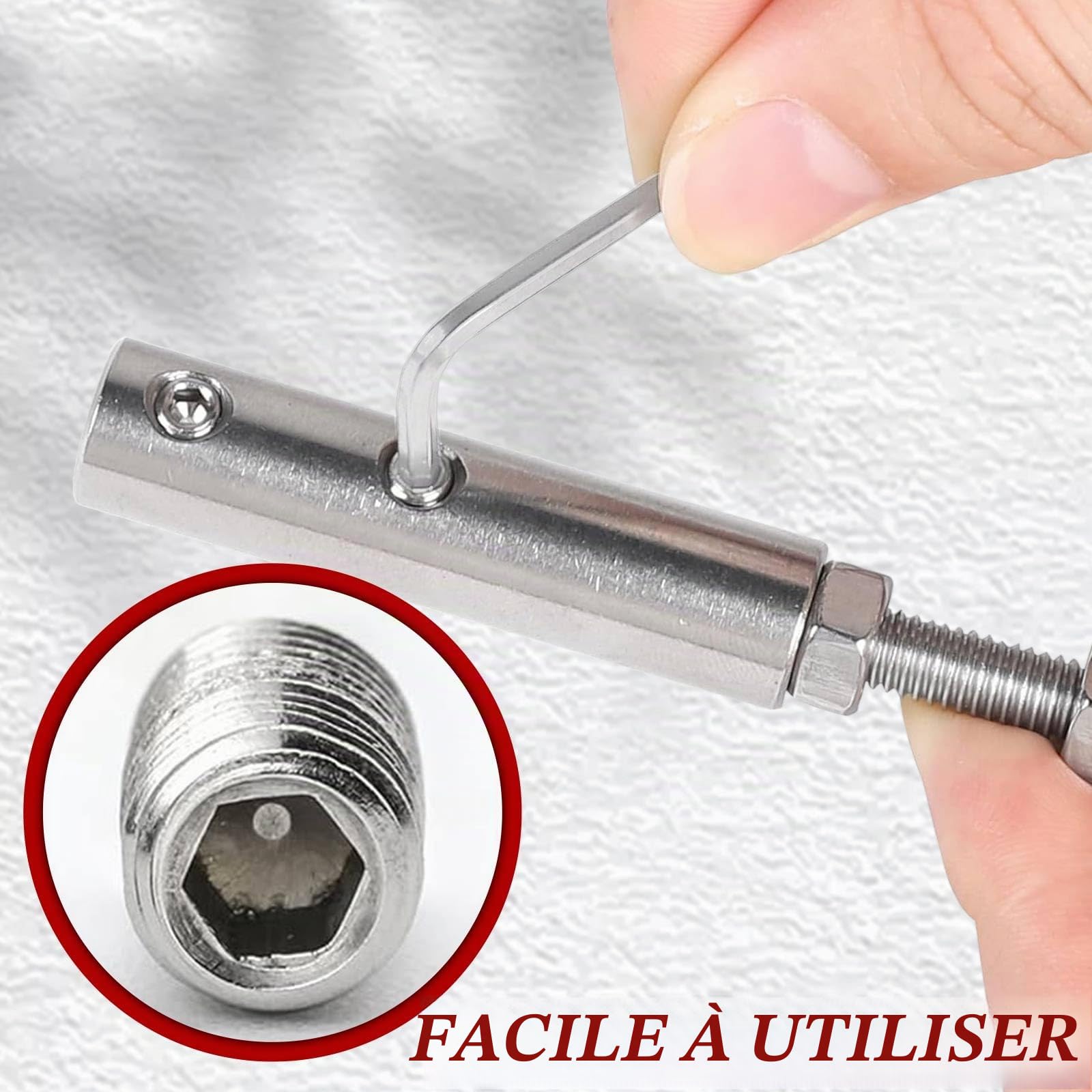 Serre Cable Acier,Tendeur Cable Inox Trou Boulons en Serre Cables 4mm,4 Pièce Serre-Câbles Métallique avec M5 Hexagone Vis Clé,Fils Clips de Corde de Serrage pour Balustrade Fixation